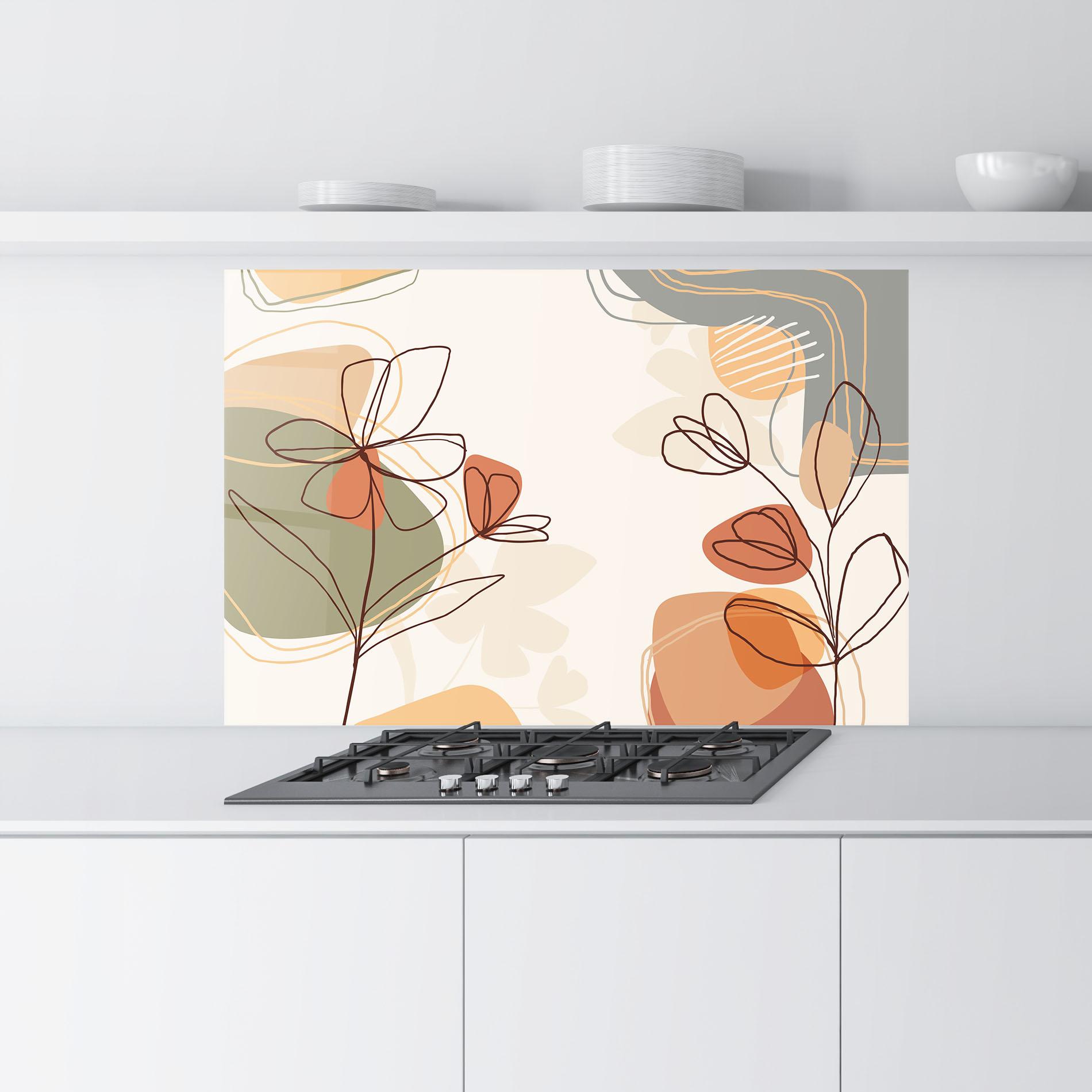 Küchenrückwand Glas Brown Line Plants mockup 9