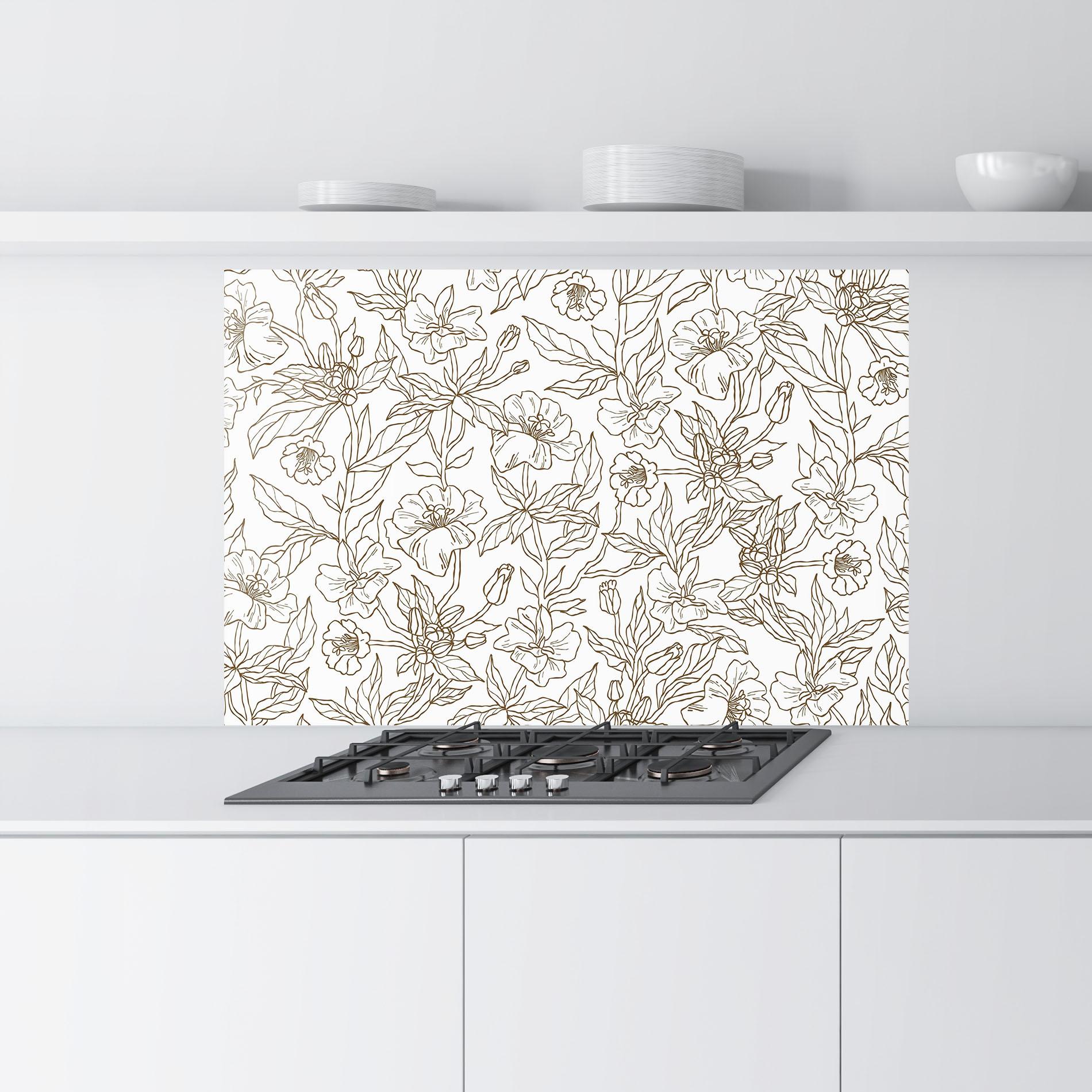 Küchenrückwand Glas Cream Line Flowers mockup 9