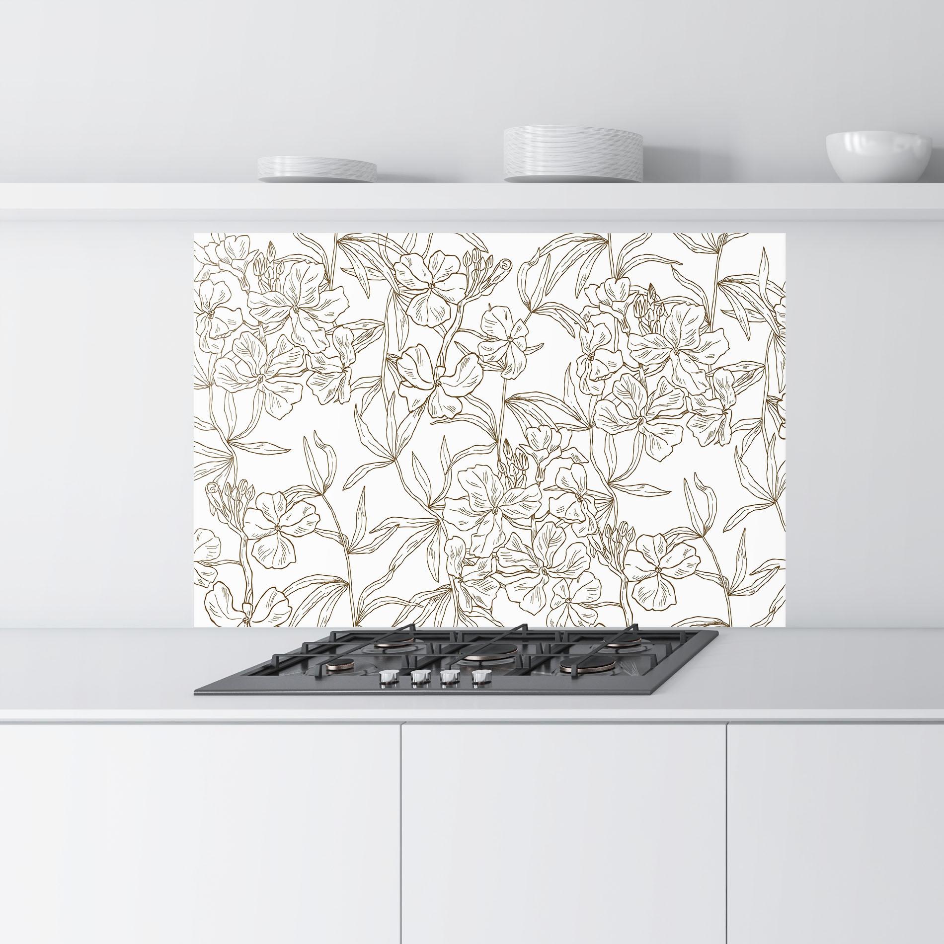 Küchenrückwand Glas Flower Brown Line mockup 9