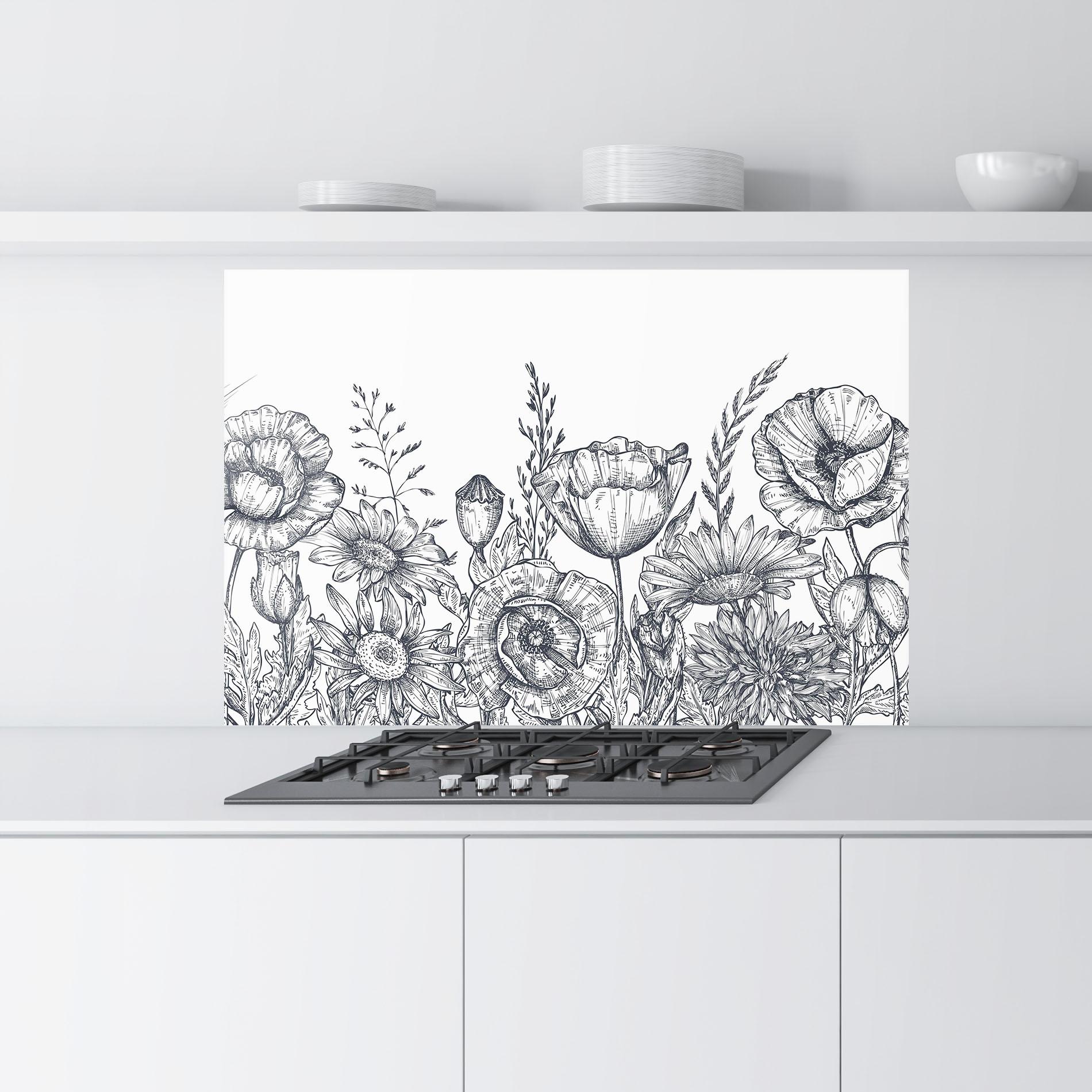 Küchenrückwand Glas Flower Grey Line mockup 9