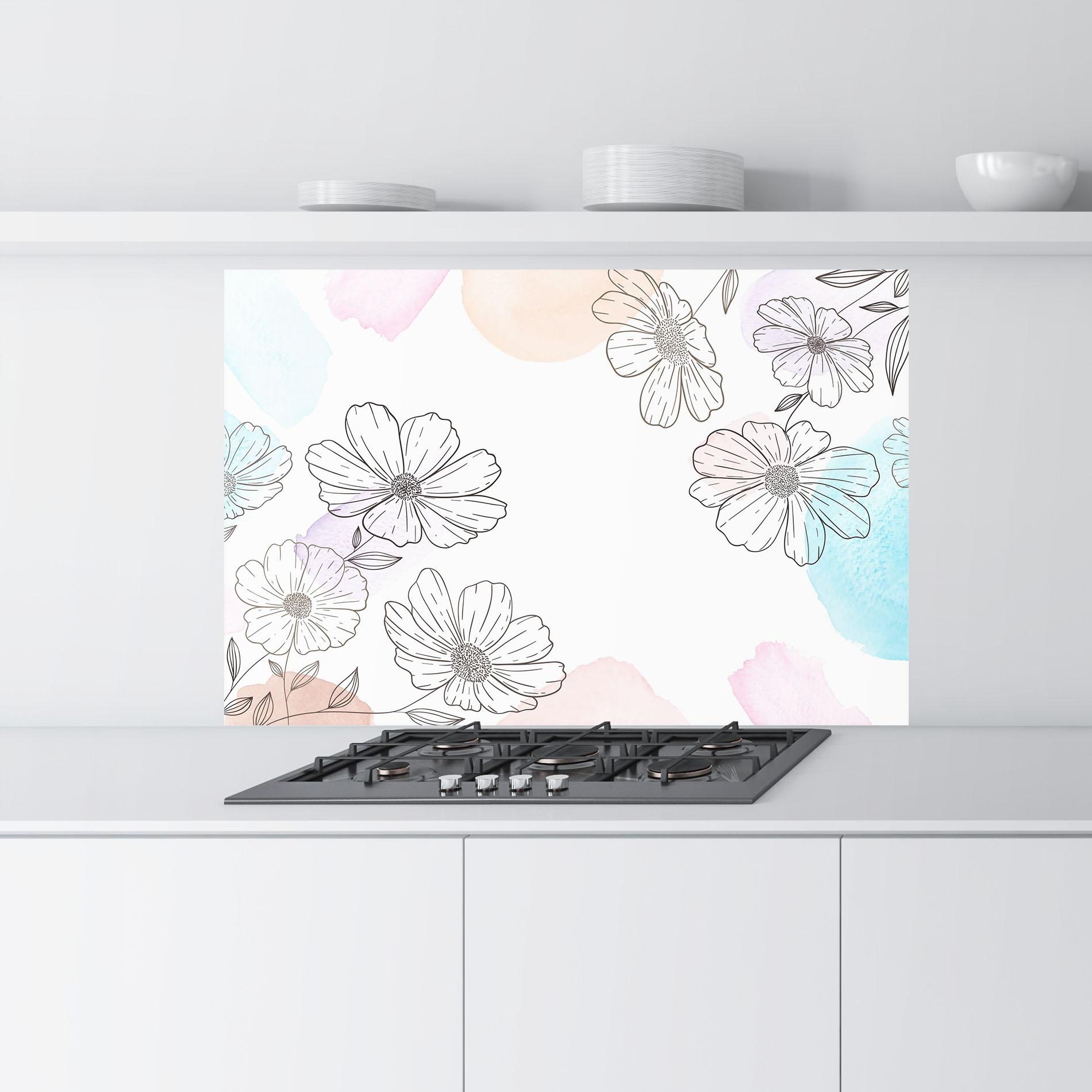 Küchenrückwand Glas Grey Colorful Flower mockup 9