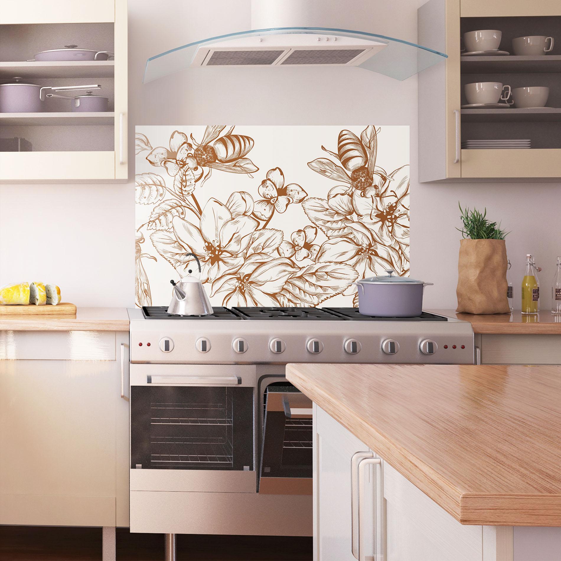 Küchenrückwand Glas Bee Flower Line mockup 1