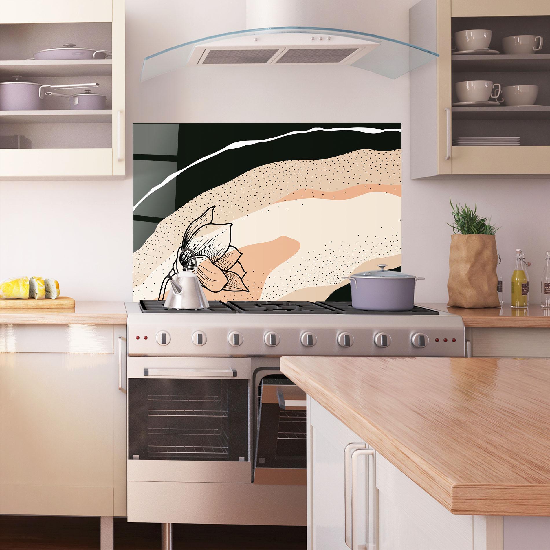 Küchenrückwand Glas Black Line Art Plant mockup 1