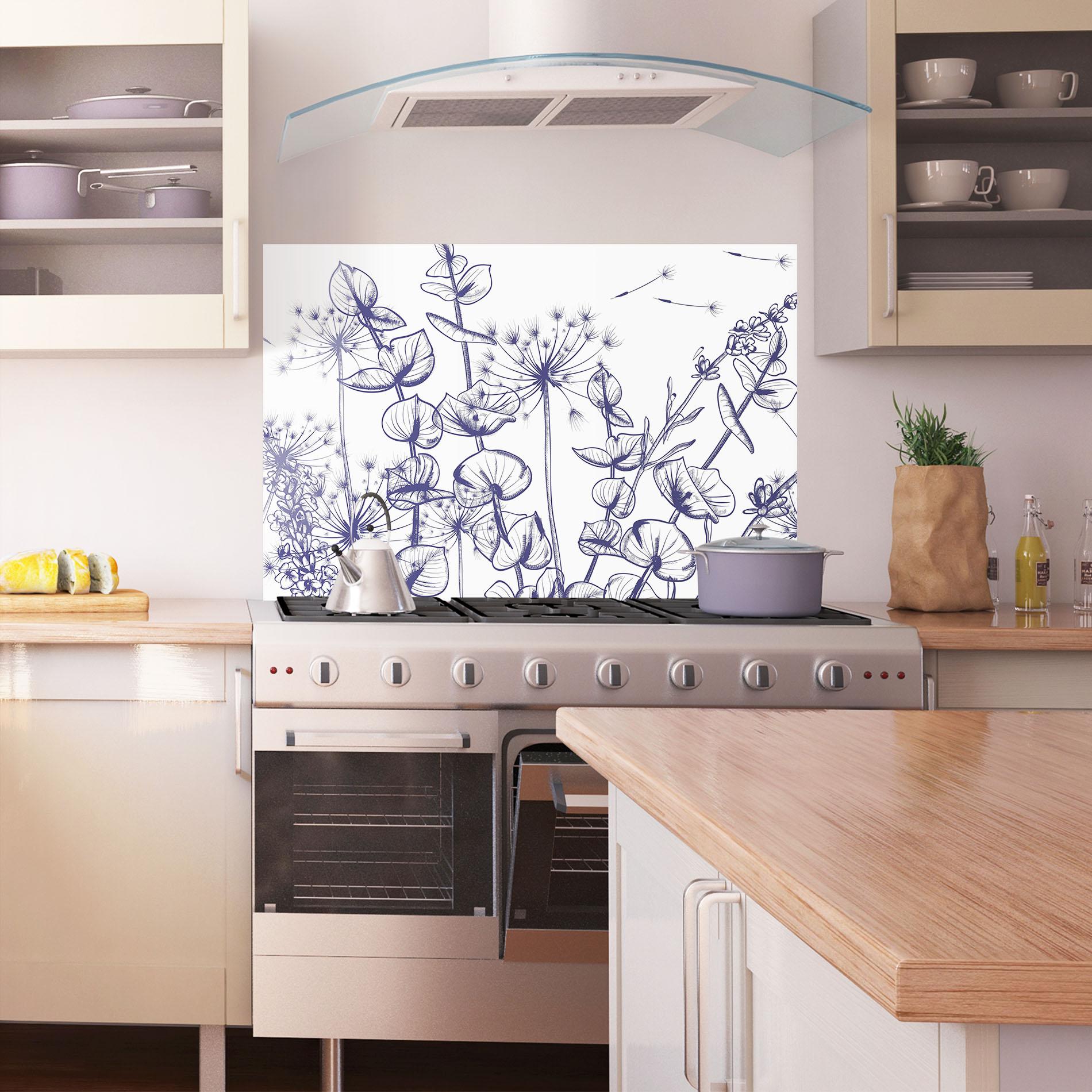 Küchenrückwand Glas Blue Line Plants mockup 1