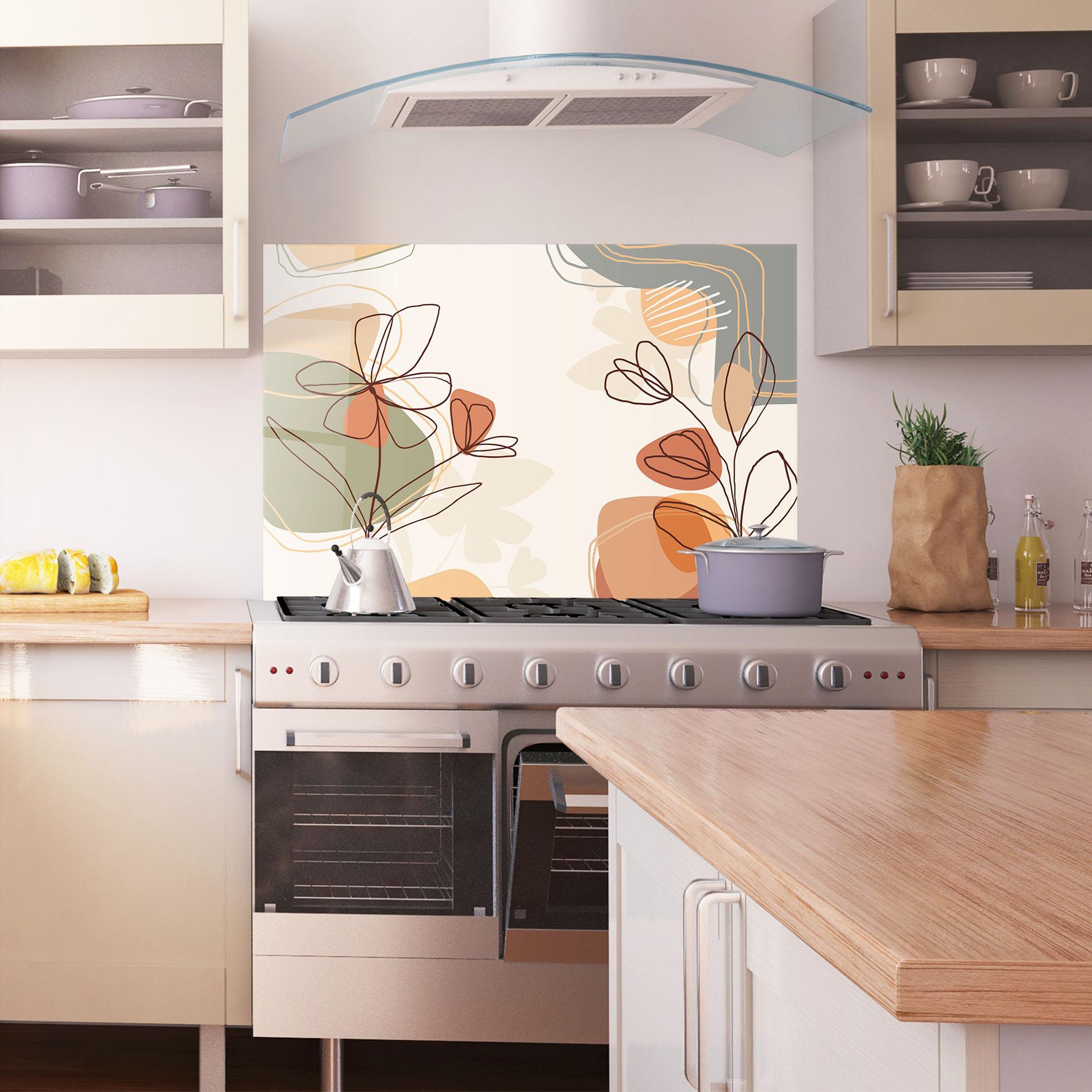 Küchenrückwand Glas Brown Line Plants mockup 1