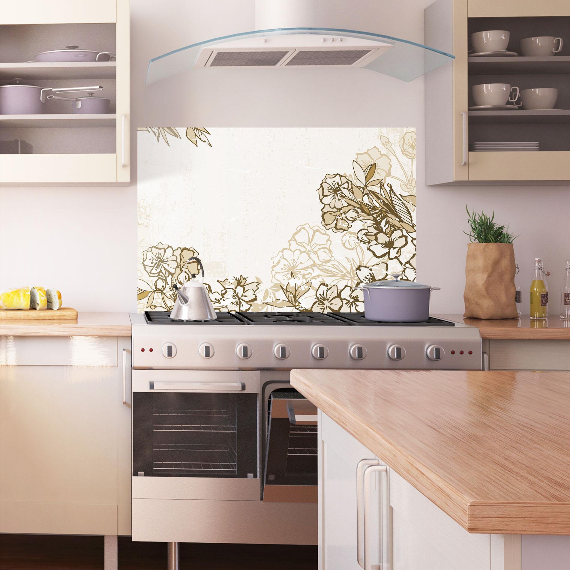 Küchenrückwand Glas Cream Brown Flower mockup 1