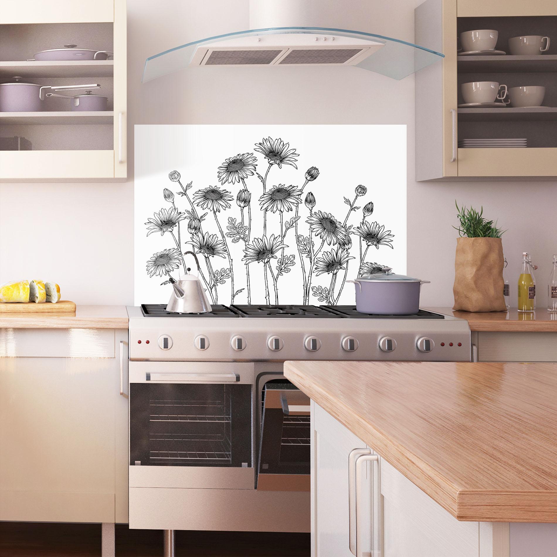 Küchenrückwand Glas Daisy Black Line mockup 1