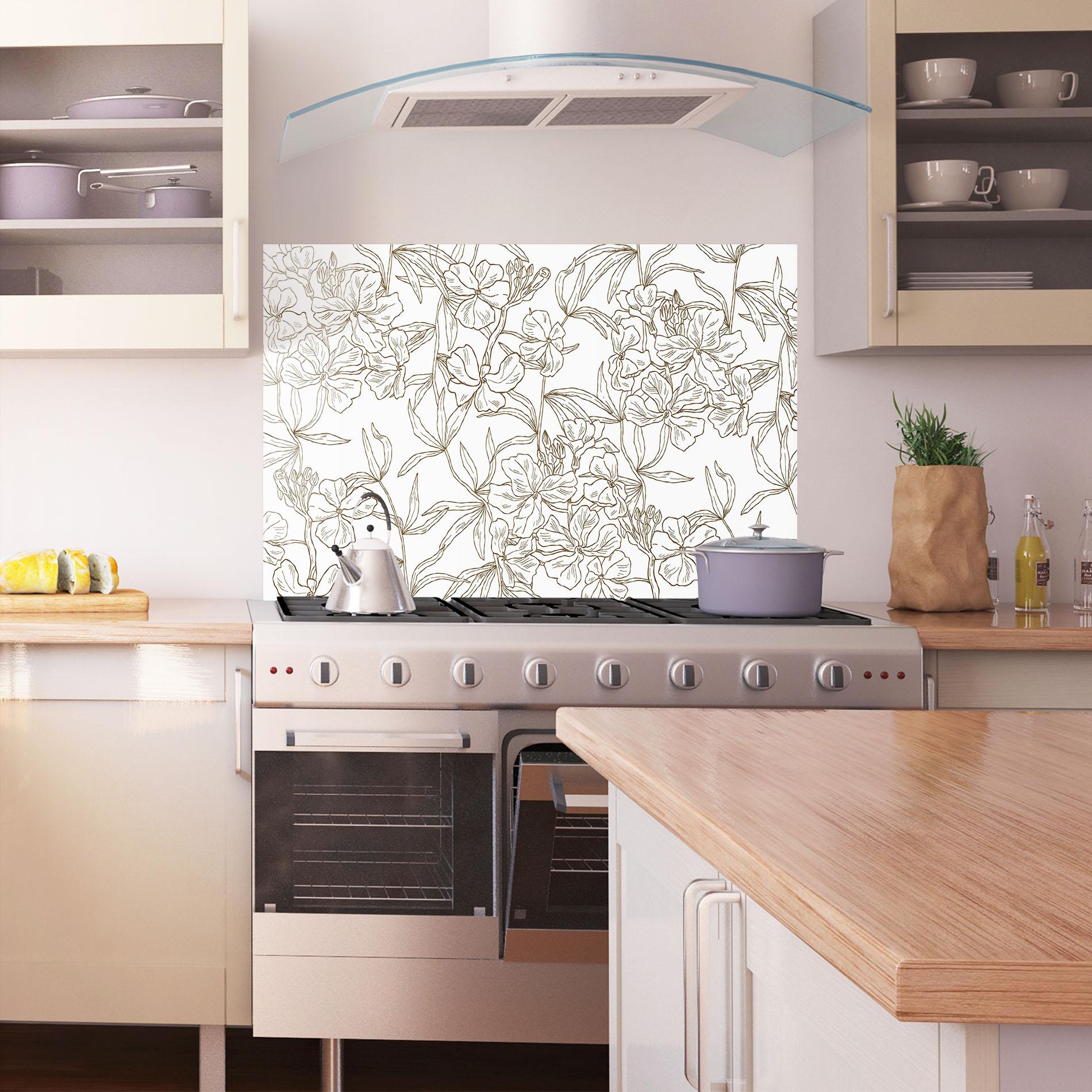 Küchenrückwand Glas Flower Brown Line mockup 1