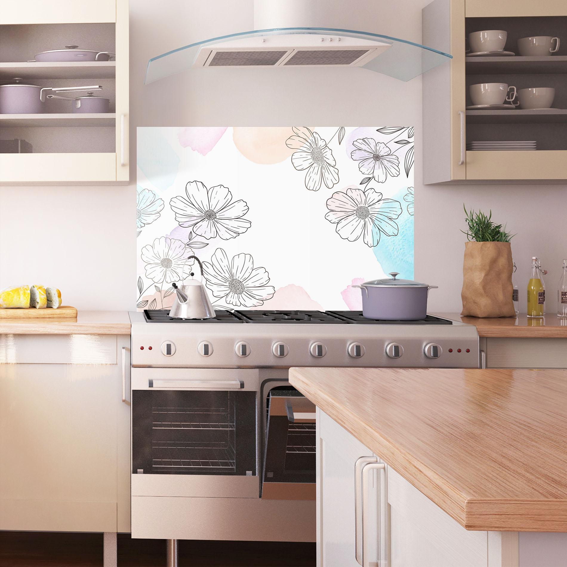 Küchenrückwand Glas Grey Colorful Flower mockup 1