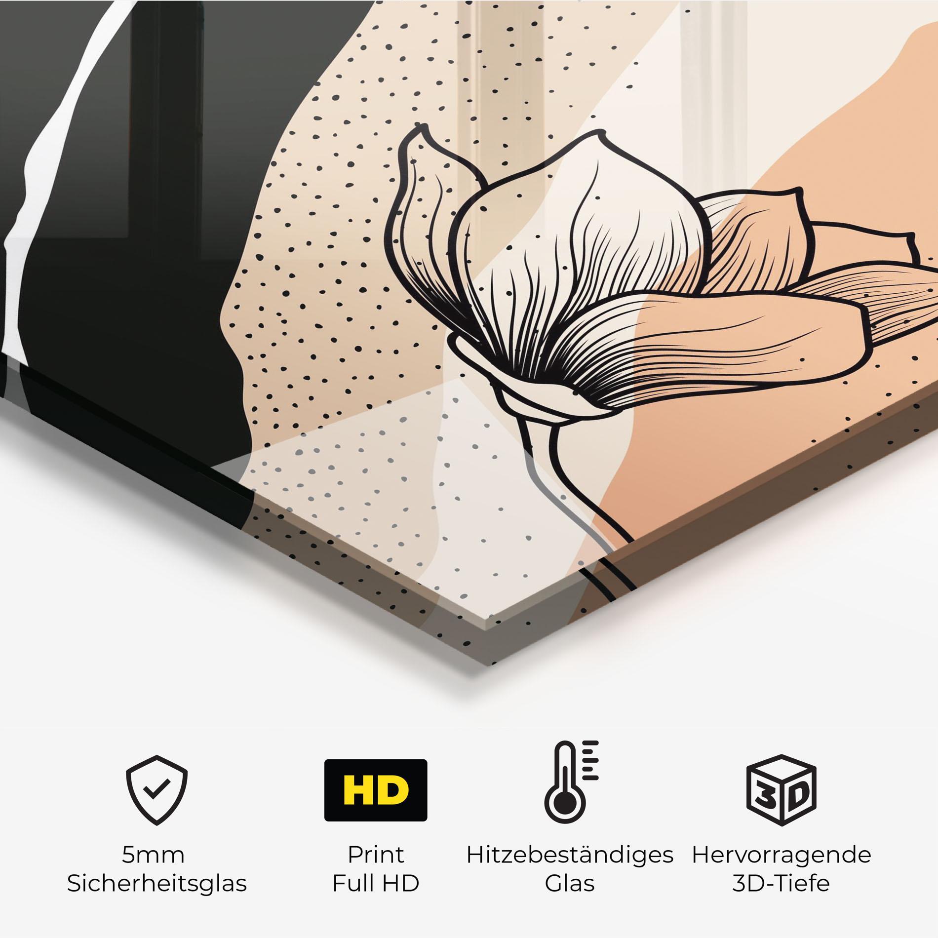 Küchenrückwand Glas Black Line Art Plant mockup 2