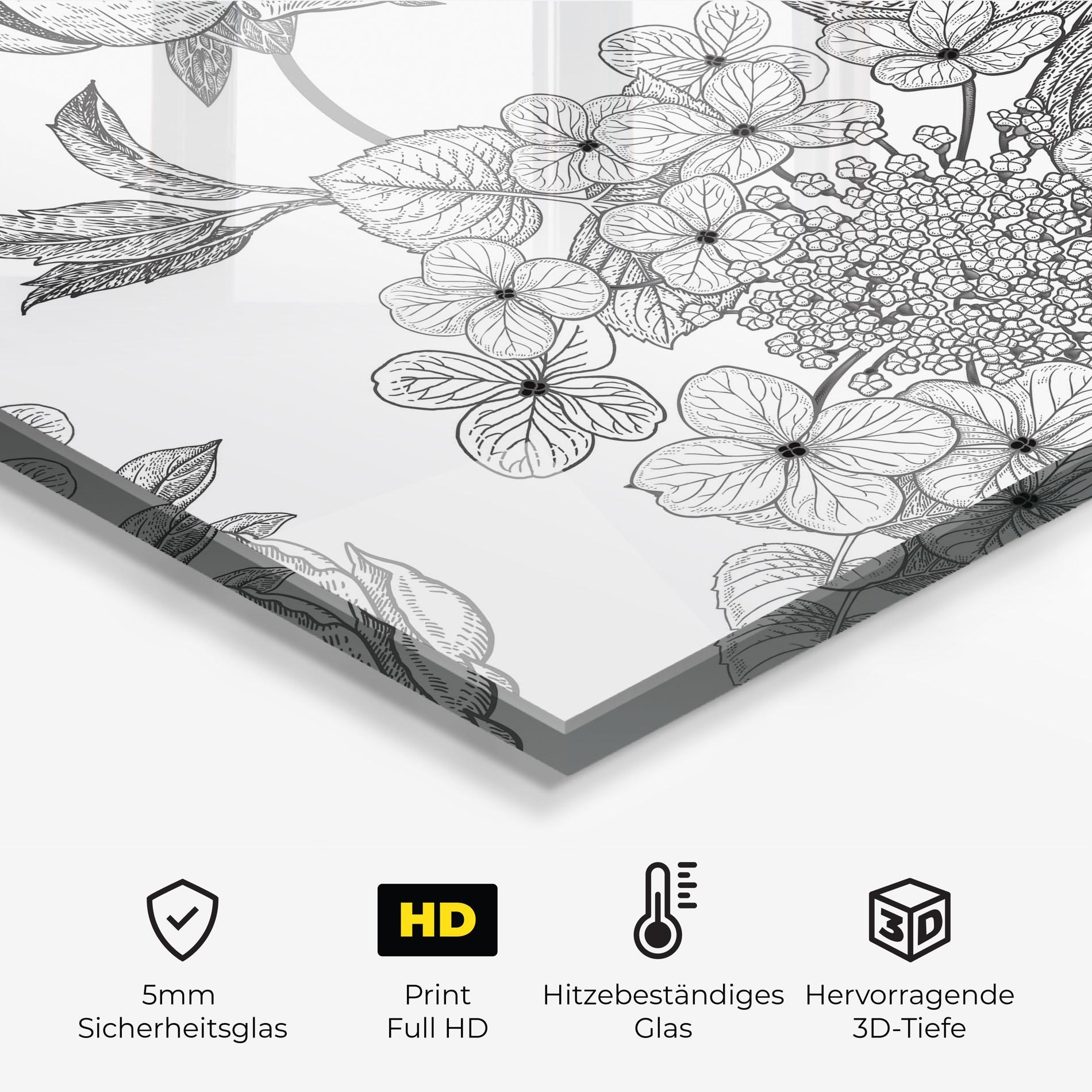 Küchenrückwand Glas Black Line Flower mockup 2