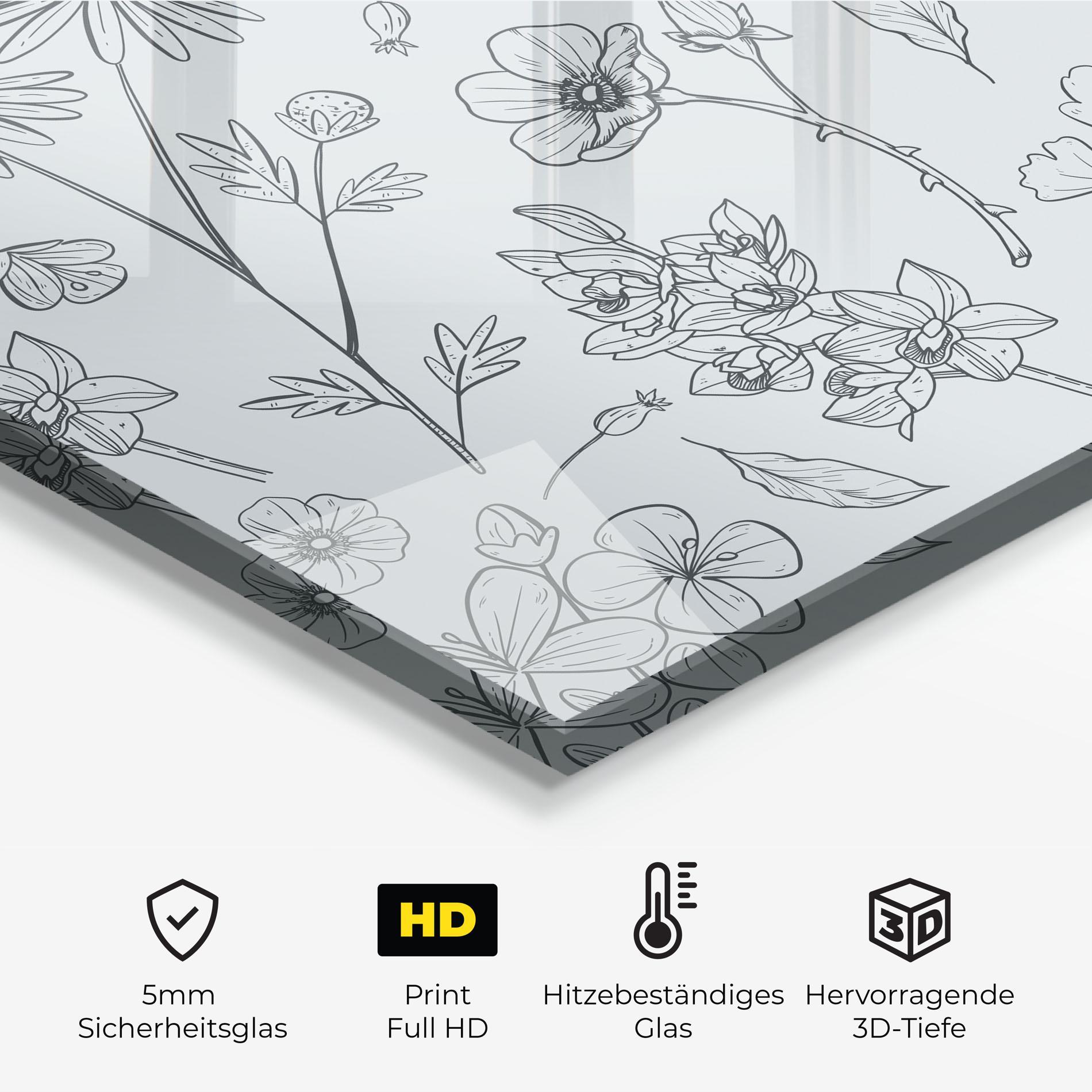 Küchenrückwand Glas Blue Flower Line mockup 2