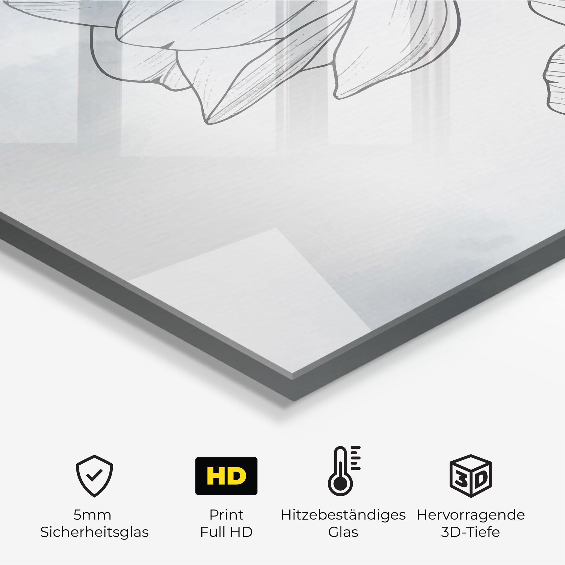 Küchenrückwand Glas Blue Line Flower mockup 2