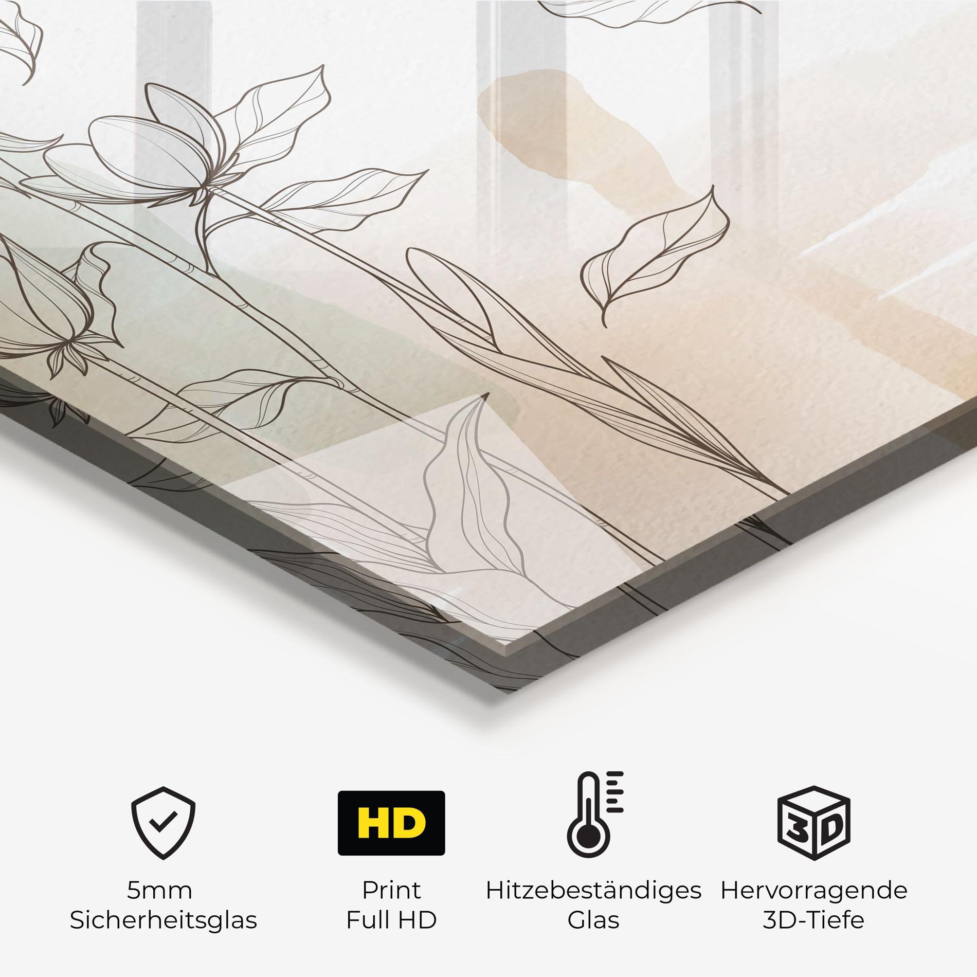 Küchenrückwand Glas Brown Line Flower mockup 2