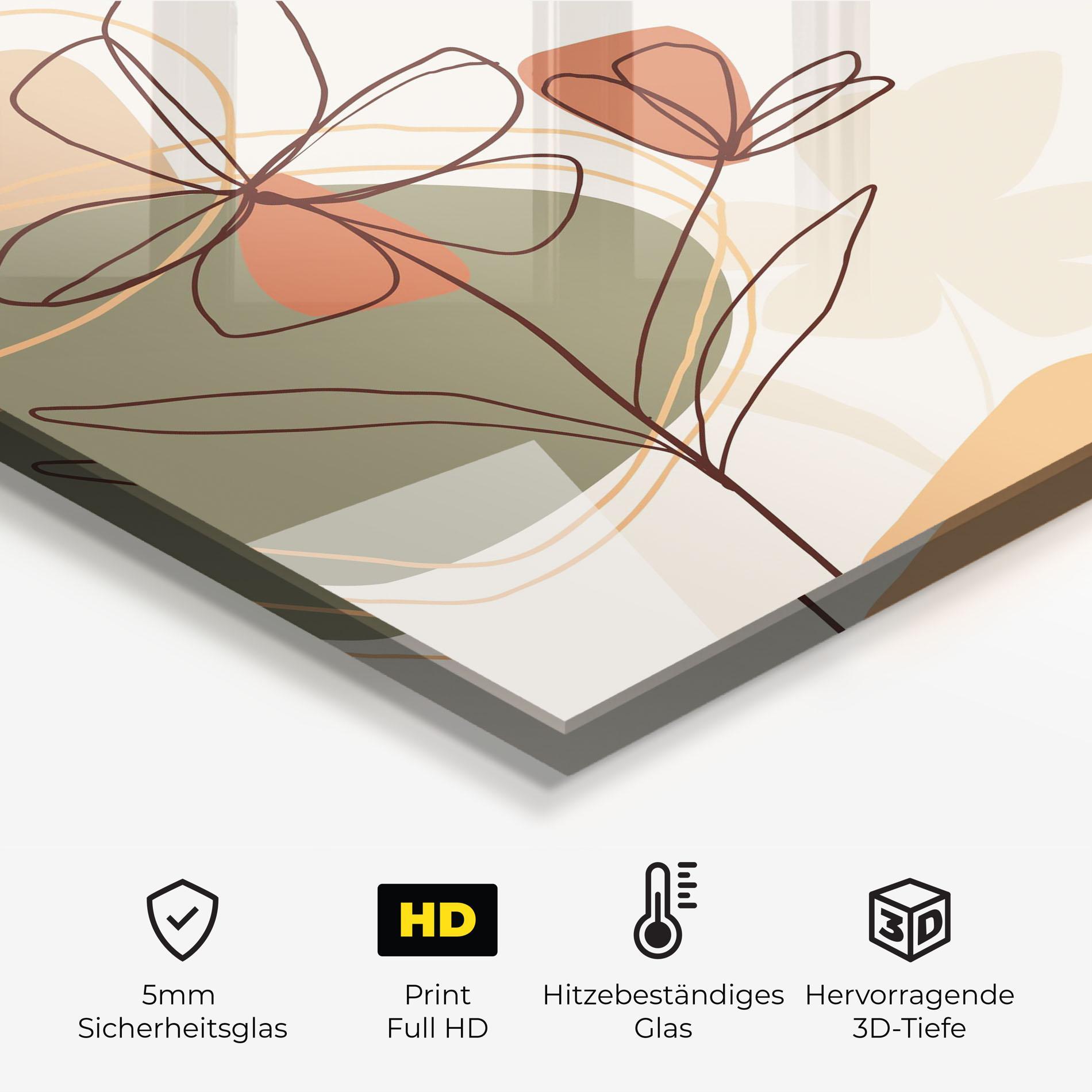 Küchenrückwand Glas Brown Line Plants mockup 2