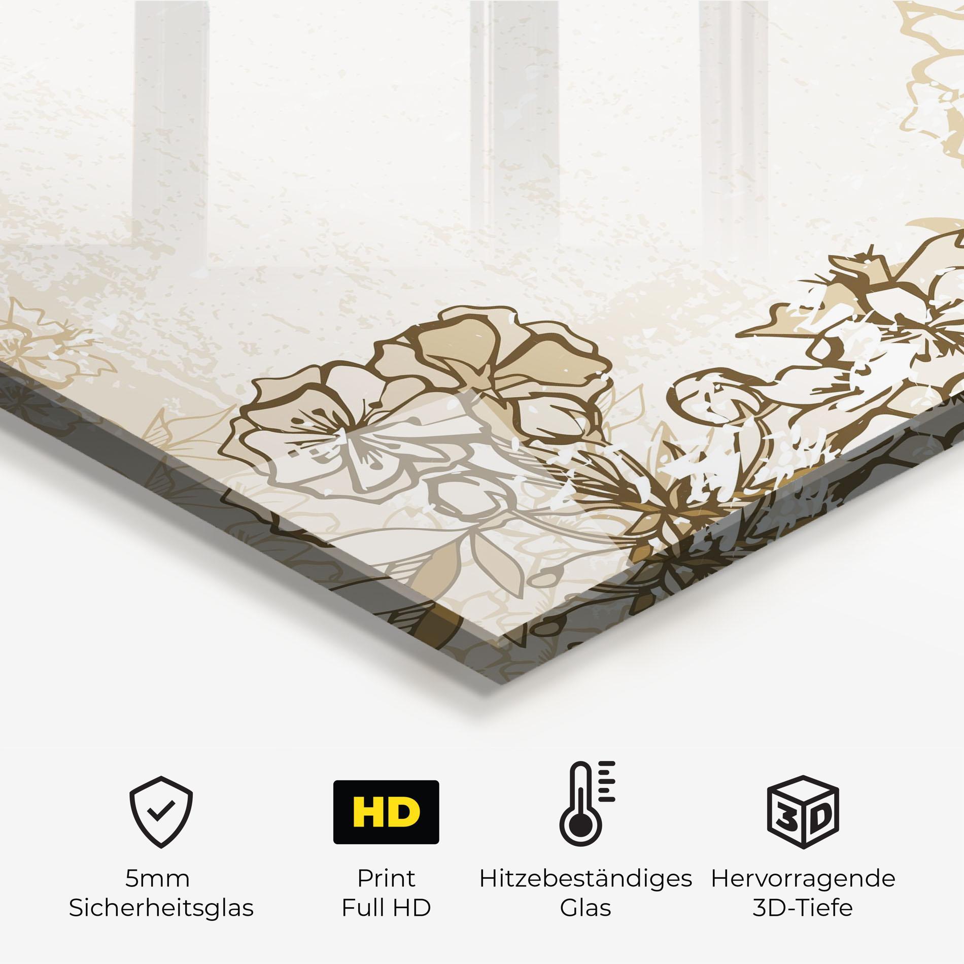 Küchenrückwand Glas Cream Brown Flower mockup 2