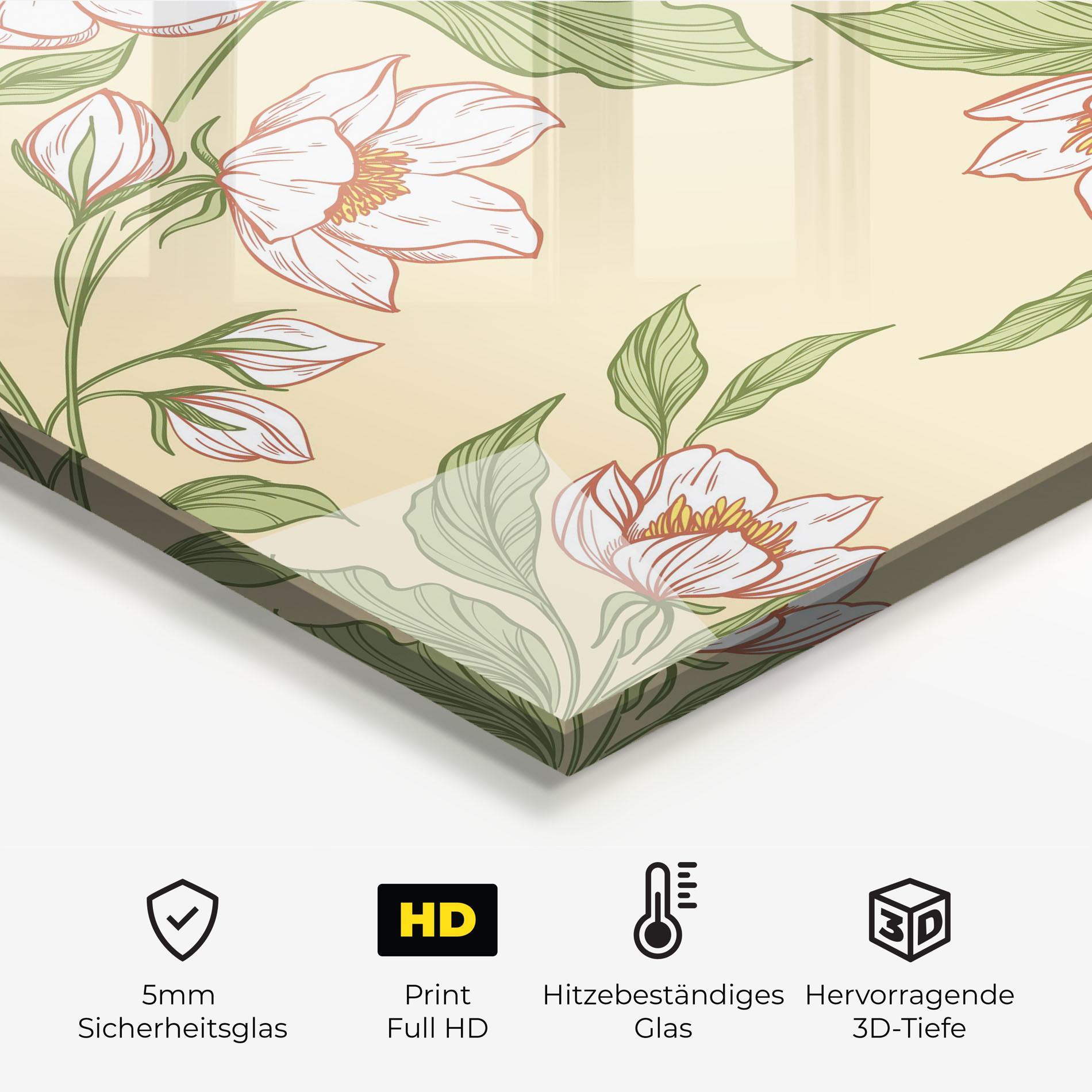 Küchenrückwand Glas Cream Flower White mockup 2