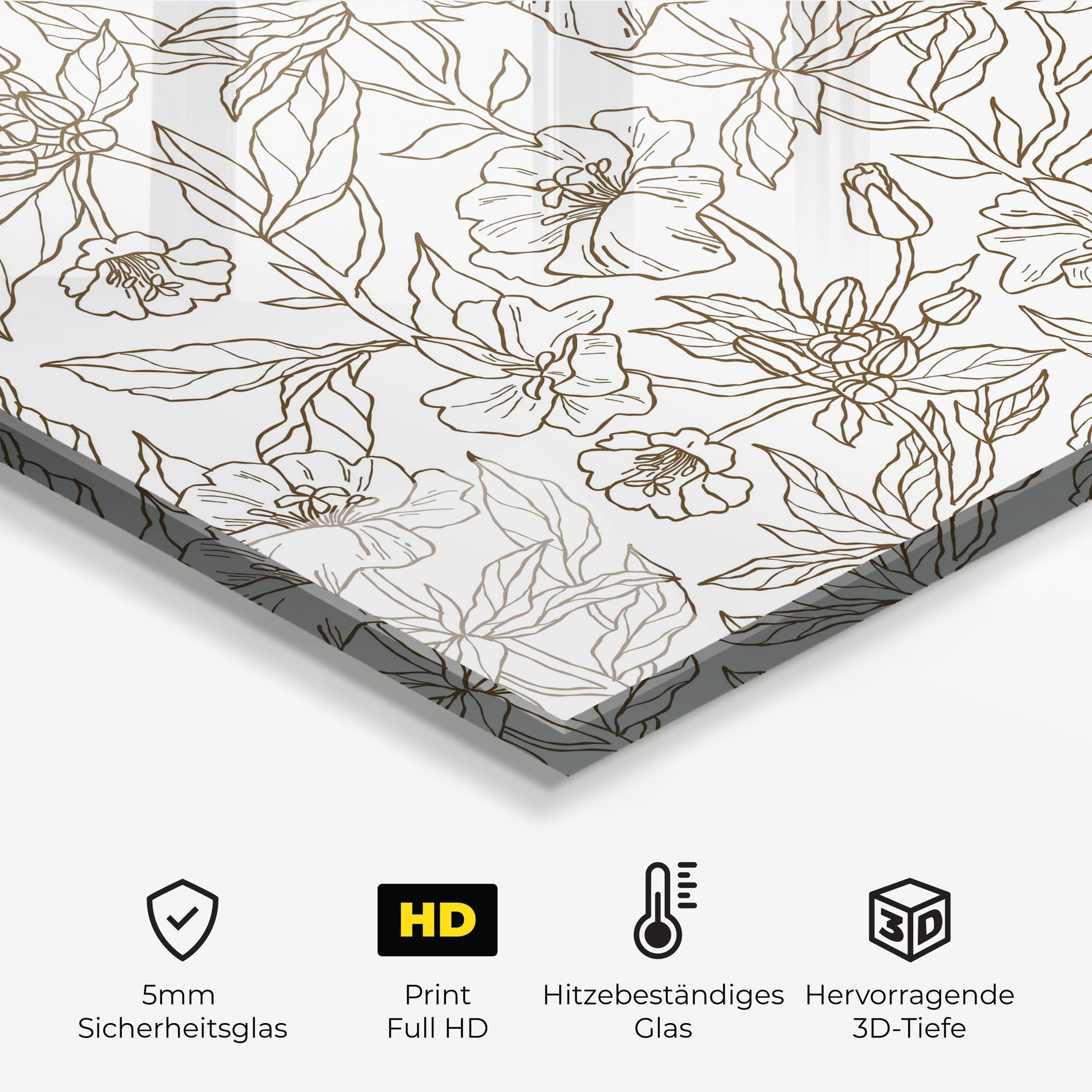 Küchenrückwand Glas Cream Line Flowers mockup 2