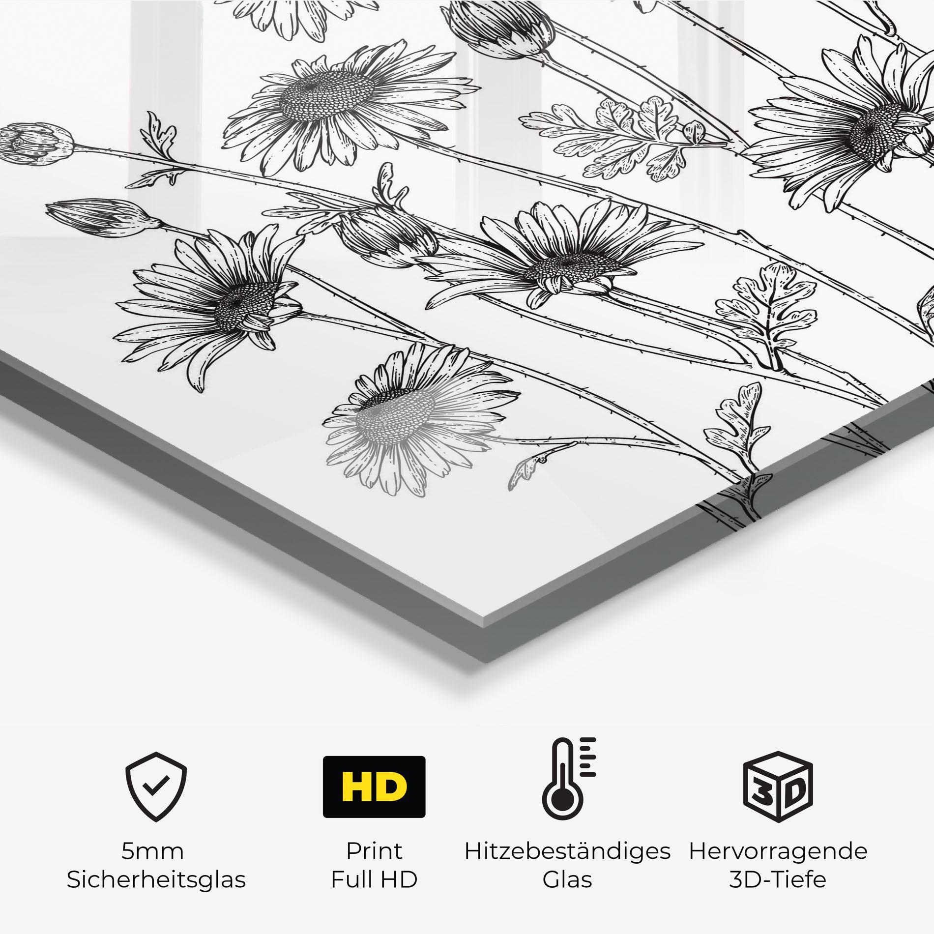 Küchenrückwand Glas Daisy Black Line mockup 2