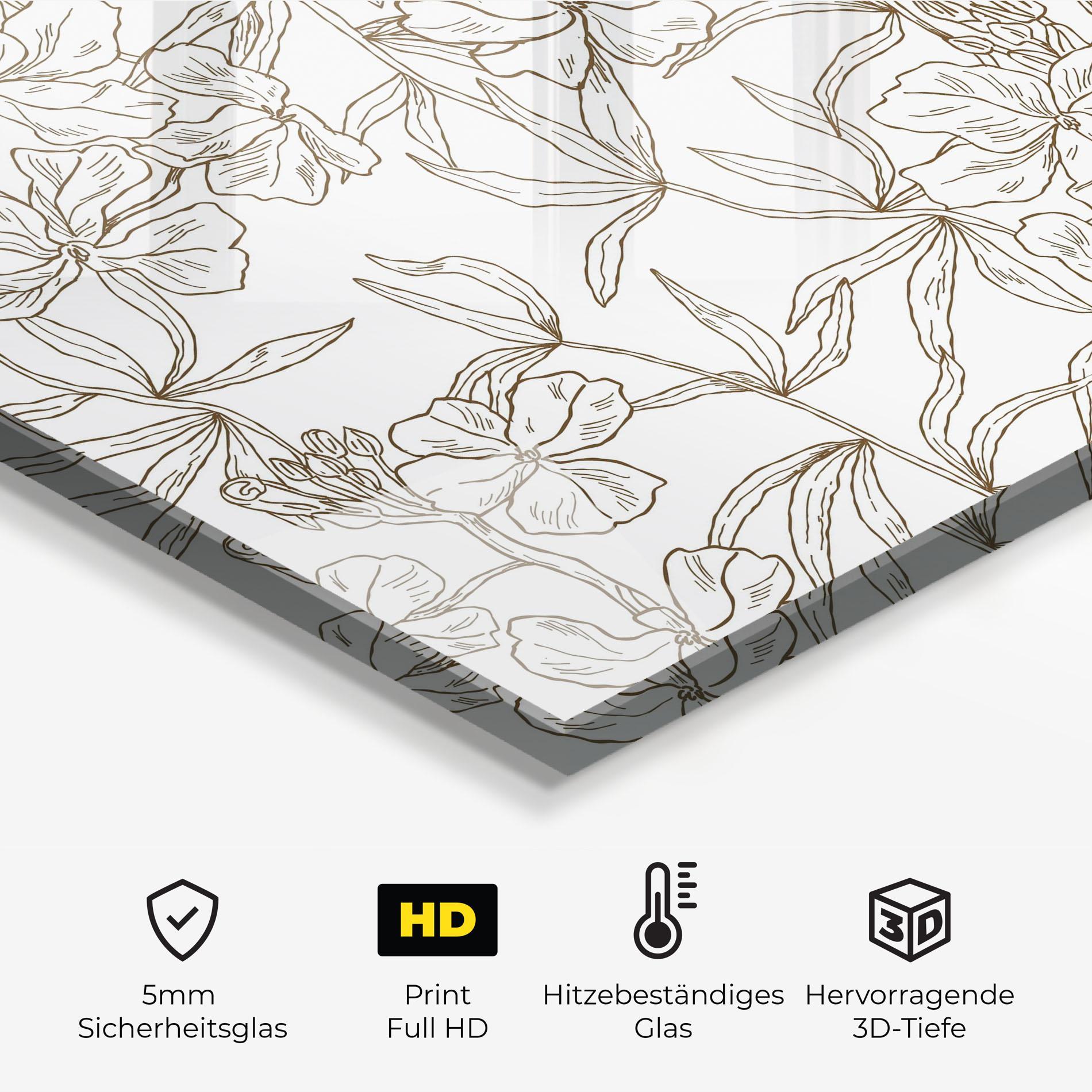 Küchenrückwand Glas Flower Brown Line mockup 2