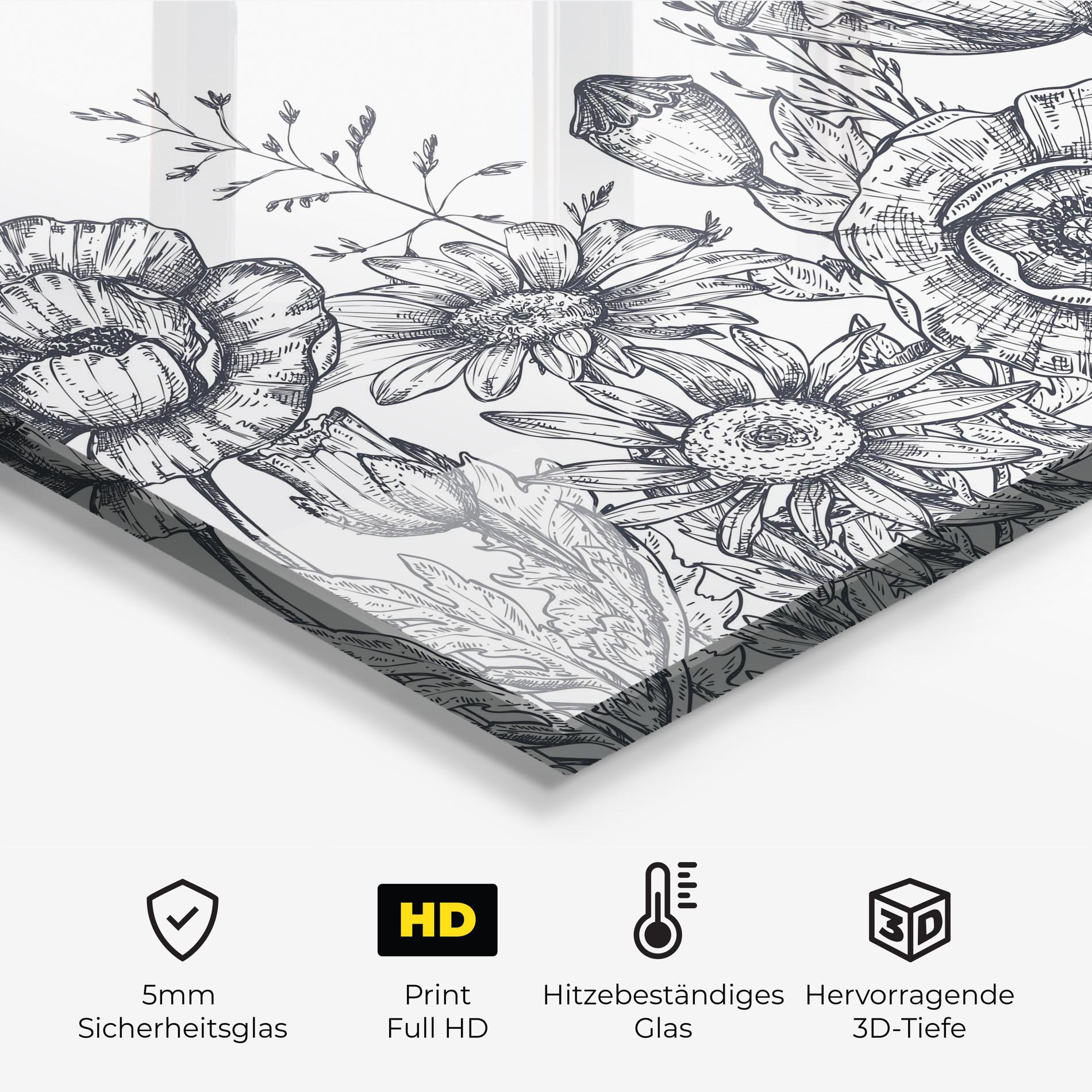 Küchenrückwand Glas Flower Grey Line mockup 2