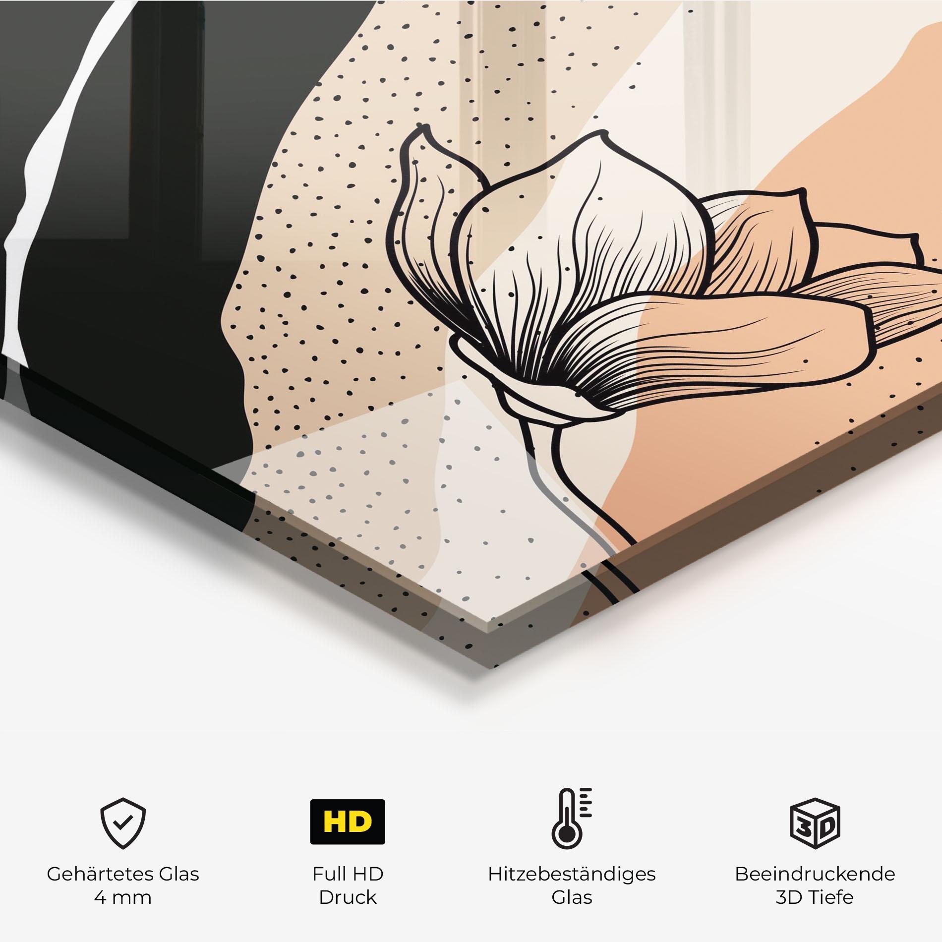 Küchenrückwand Glas Black Line Art Plant mockup 2