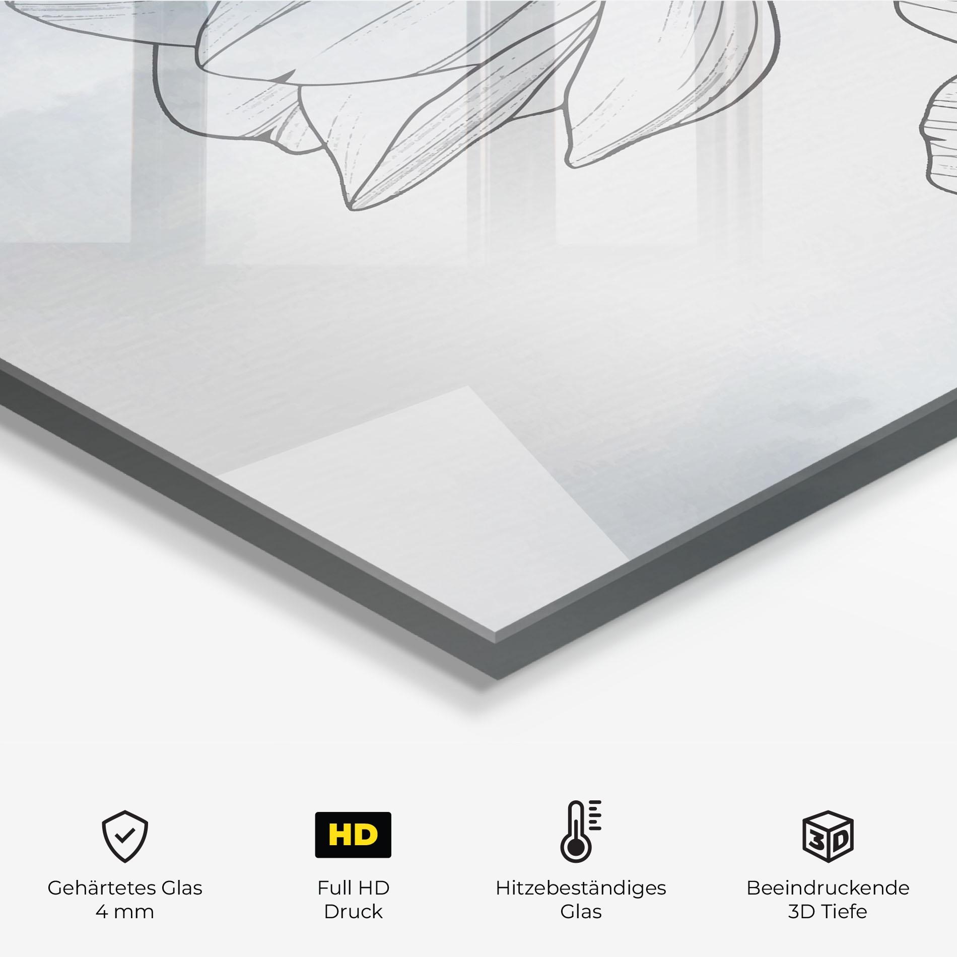 Küchenrückwand Glas Blue Line Flower mockup 2