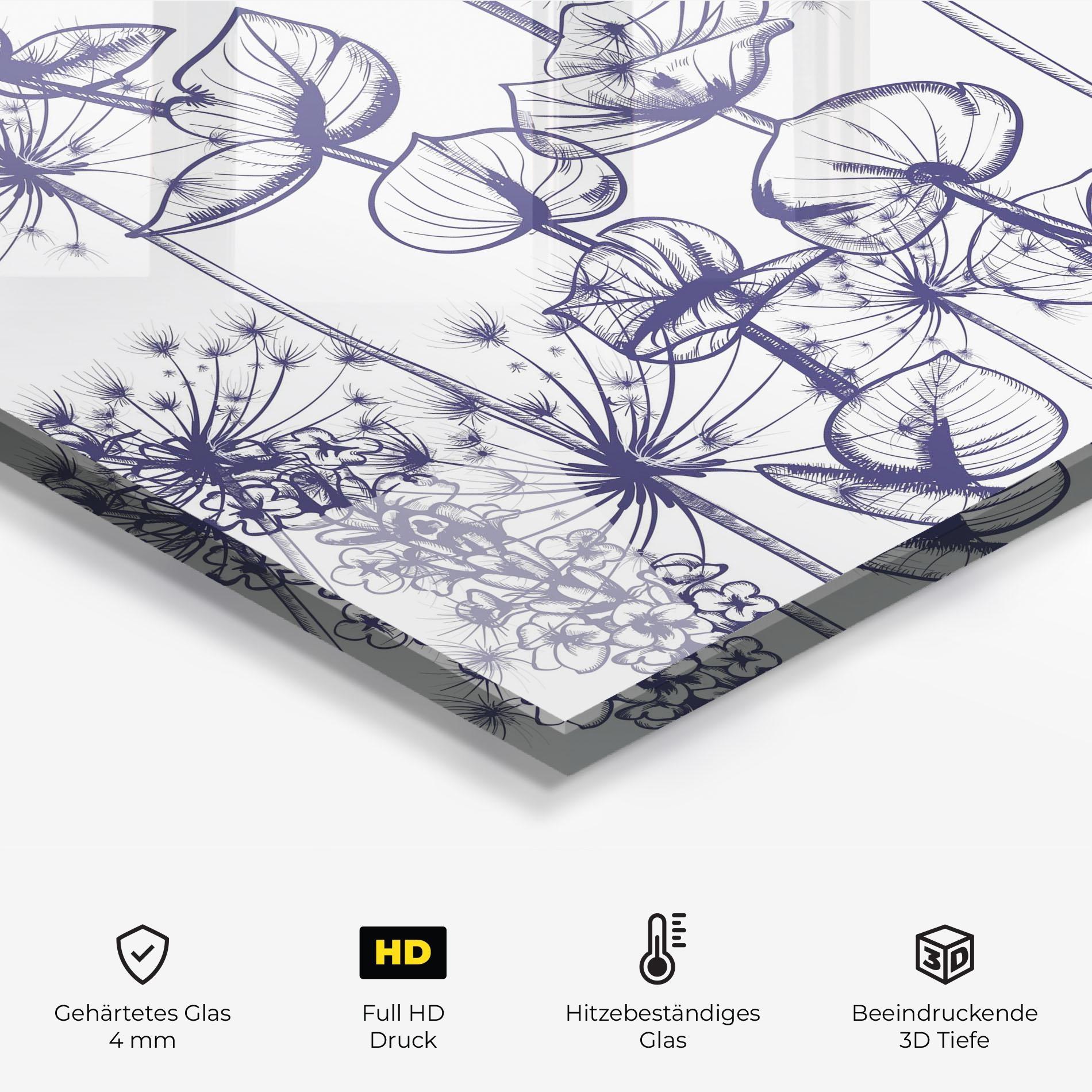 Küchenrückwand Glas Blue Line Plants mockup 2