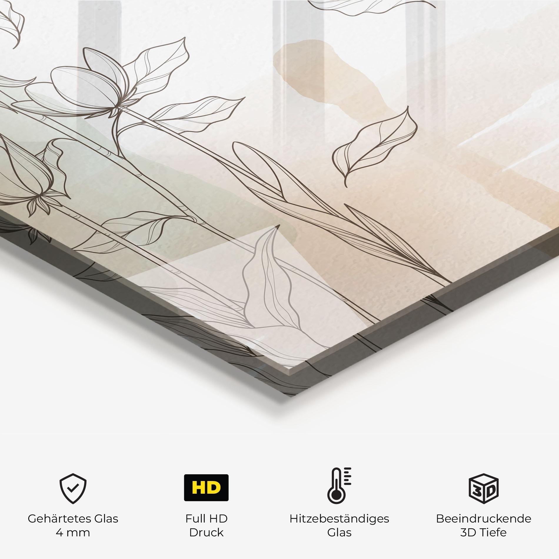 Küchenrückwand Glas Brown Line Flower mockup 2