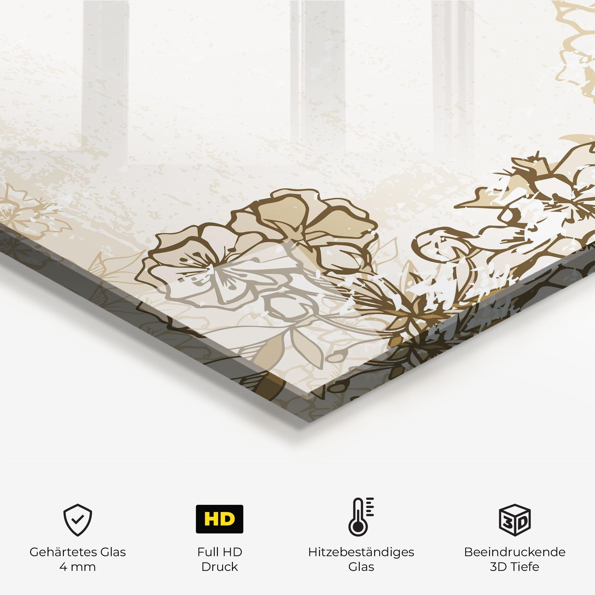 Küchenrückwand Glas Cream Brown Flower mockup 2