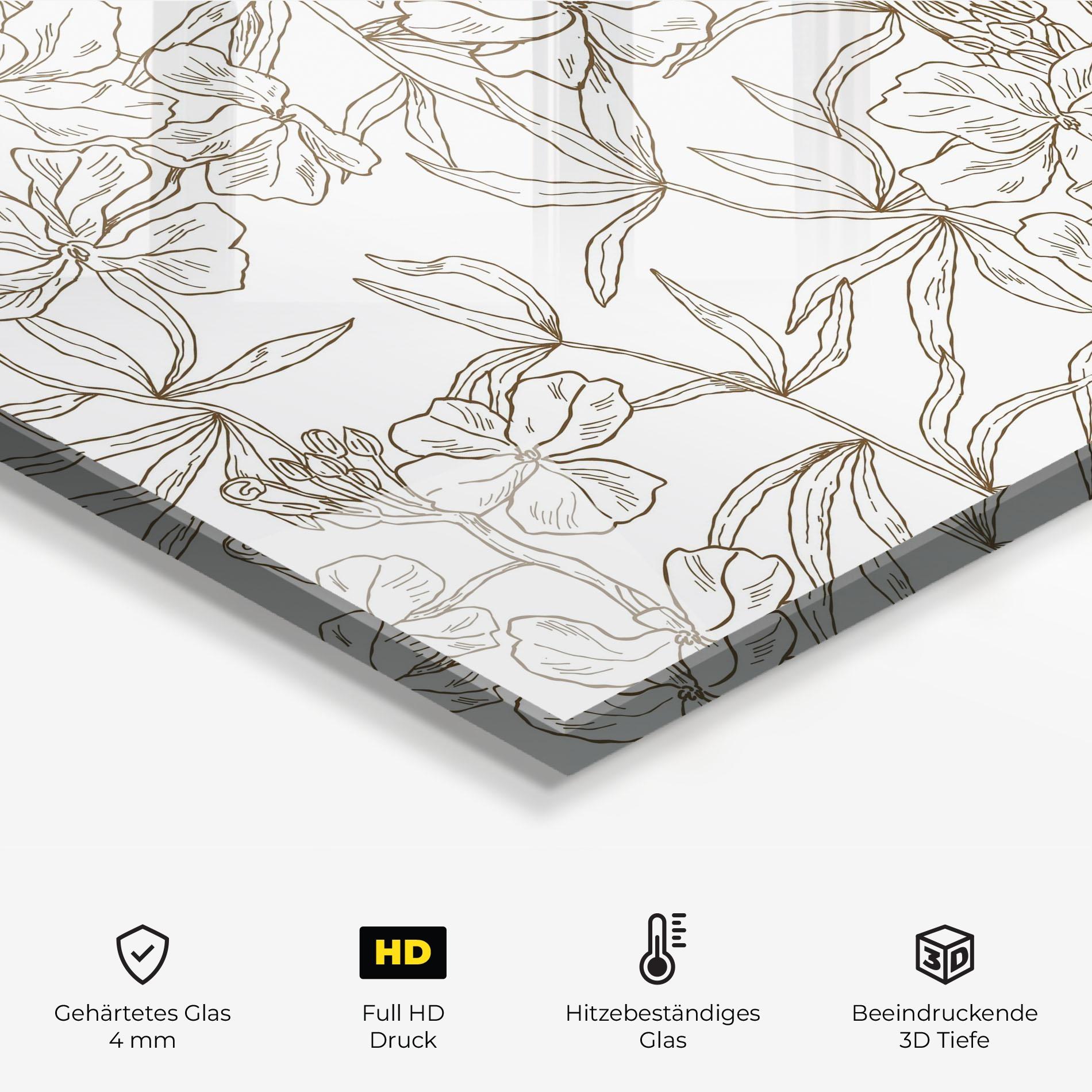 Küchenrückwand Glas Flower Brown Line mockup 2