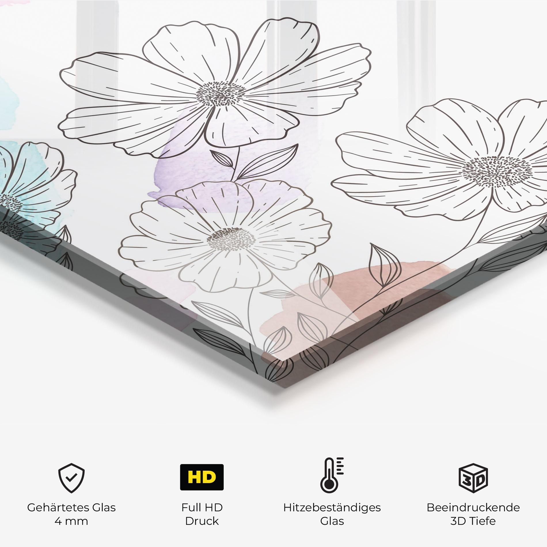 Küchenrückwand Glas Grey Colorful Flower mockup 2
