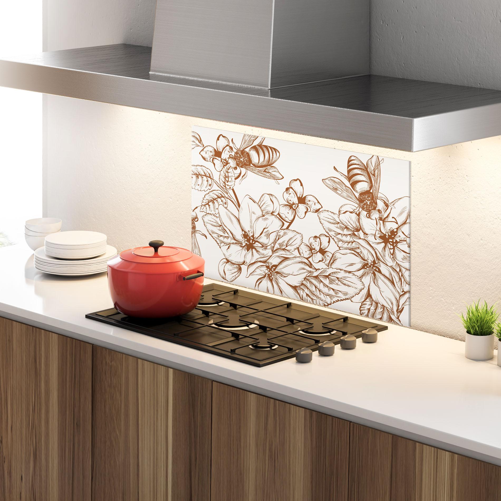 Küchenrückwand Glas Bee Flower Line mockup 4