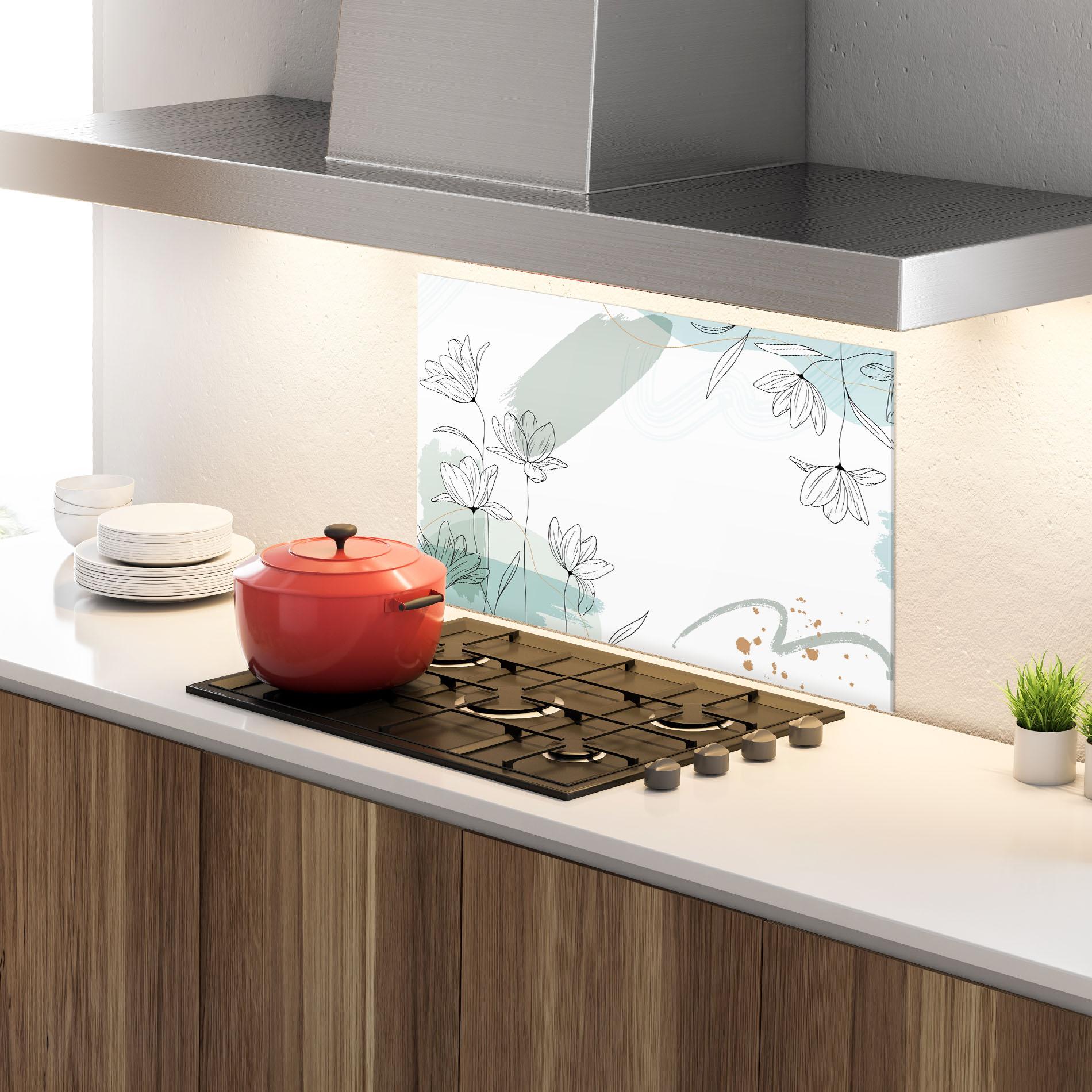 Küchenrückwand Glas Black Blue Line mockup 4