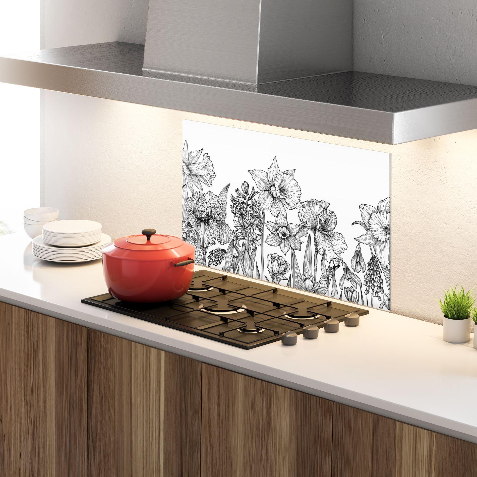 Küchenrückwand Glas Black Line Plant mockup 4