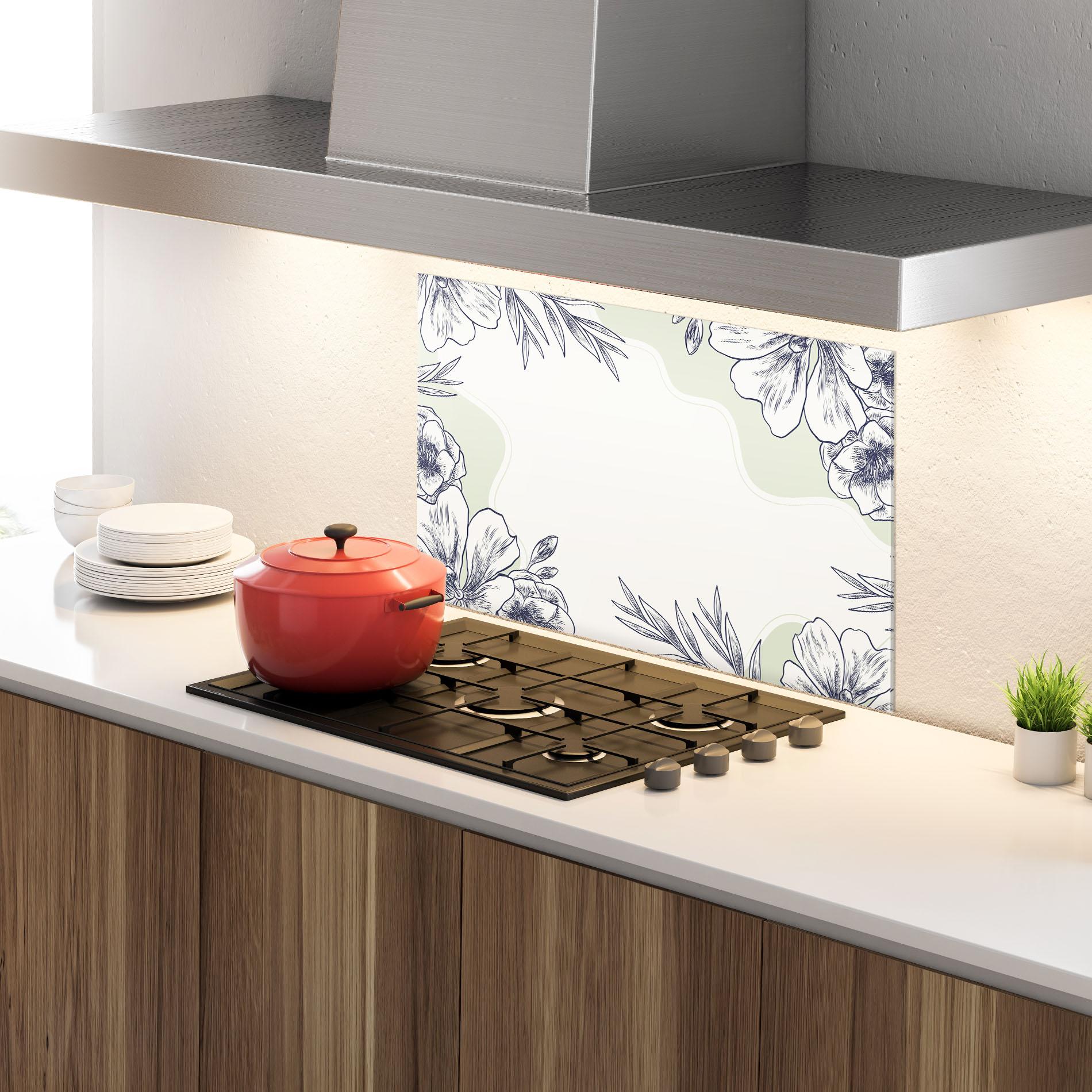 Küchenrückwand Glas Blue Line Green mockup 4