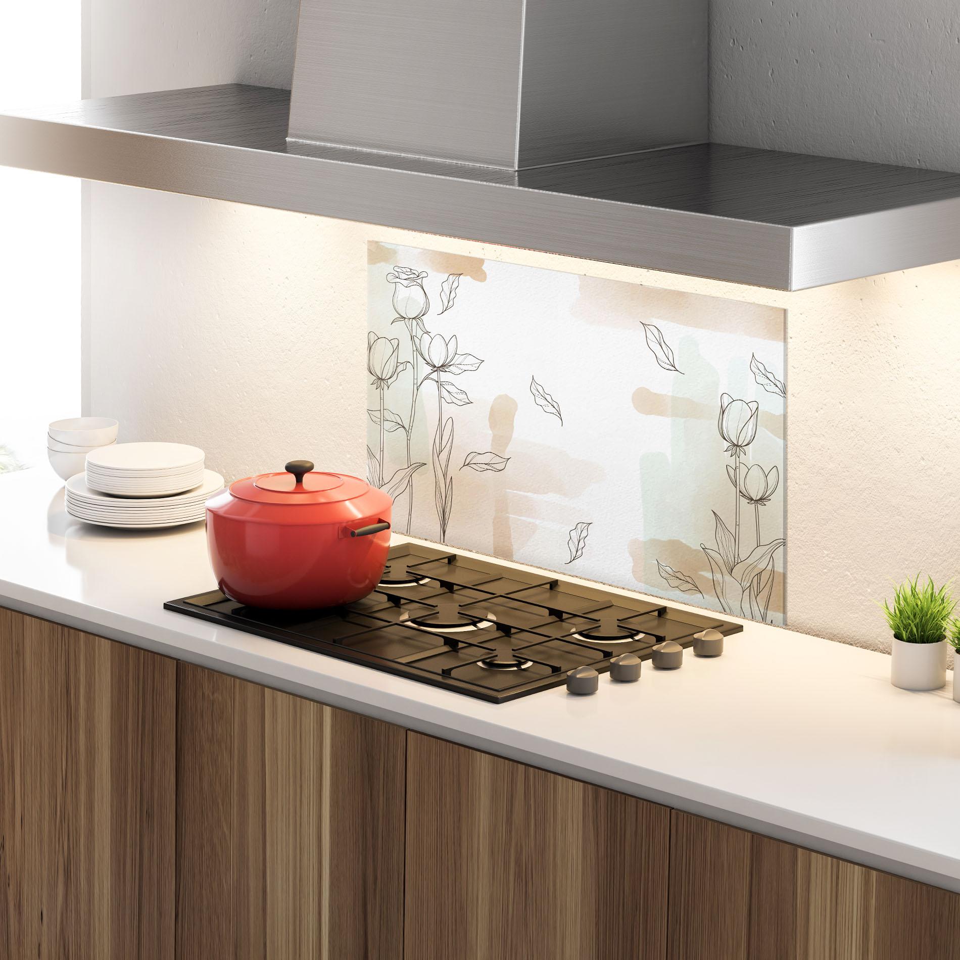 Küchenrückwand Glas Brown Line Flower mockup 4