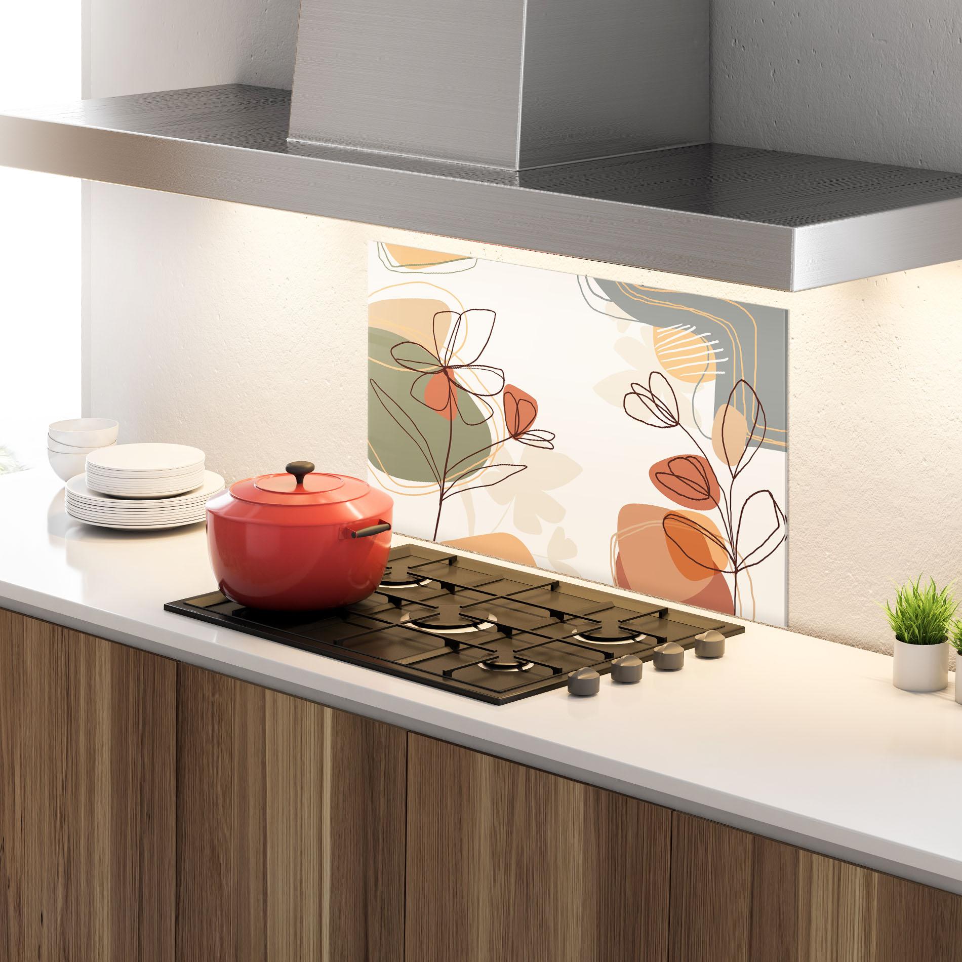 Küchenrückwand Glas Brown Line Plants mockup 4