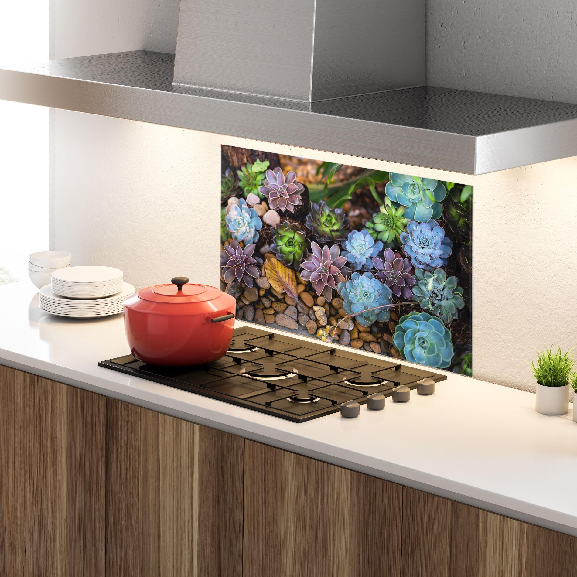 Küchenrückwand Glas Colorful Flowers mockup 4