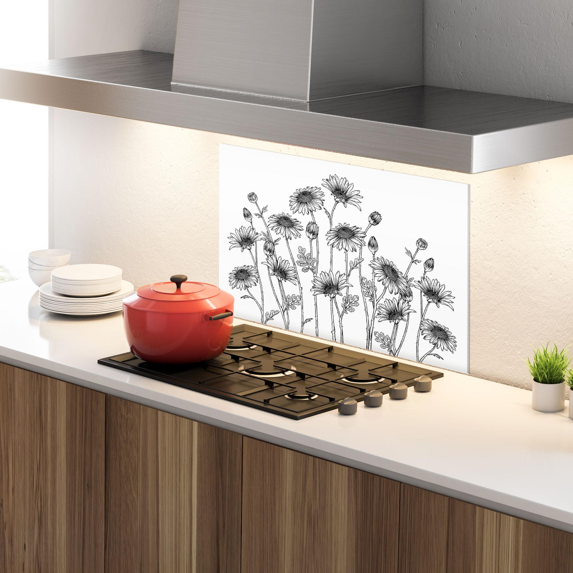 Küchenrückwand Glas Daisy Black Line mockup 4
