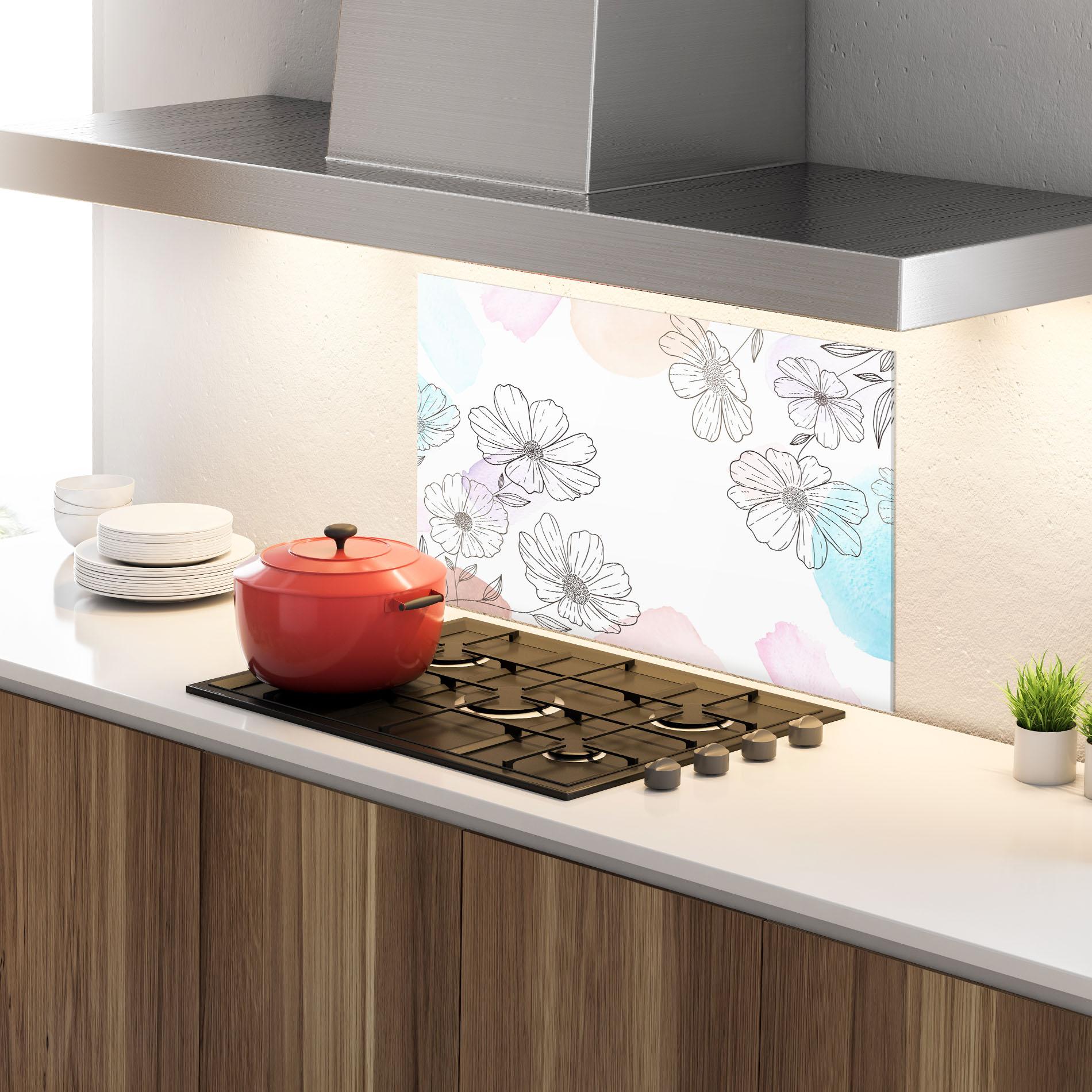 Küchenrückwand Glas Grey Colorful Flower mockup 4