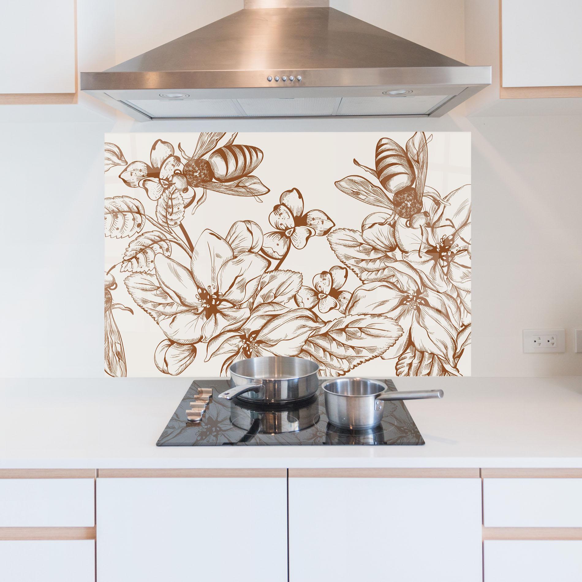 Küchenrückwand Glas Bee Flower Line mockup 5