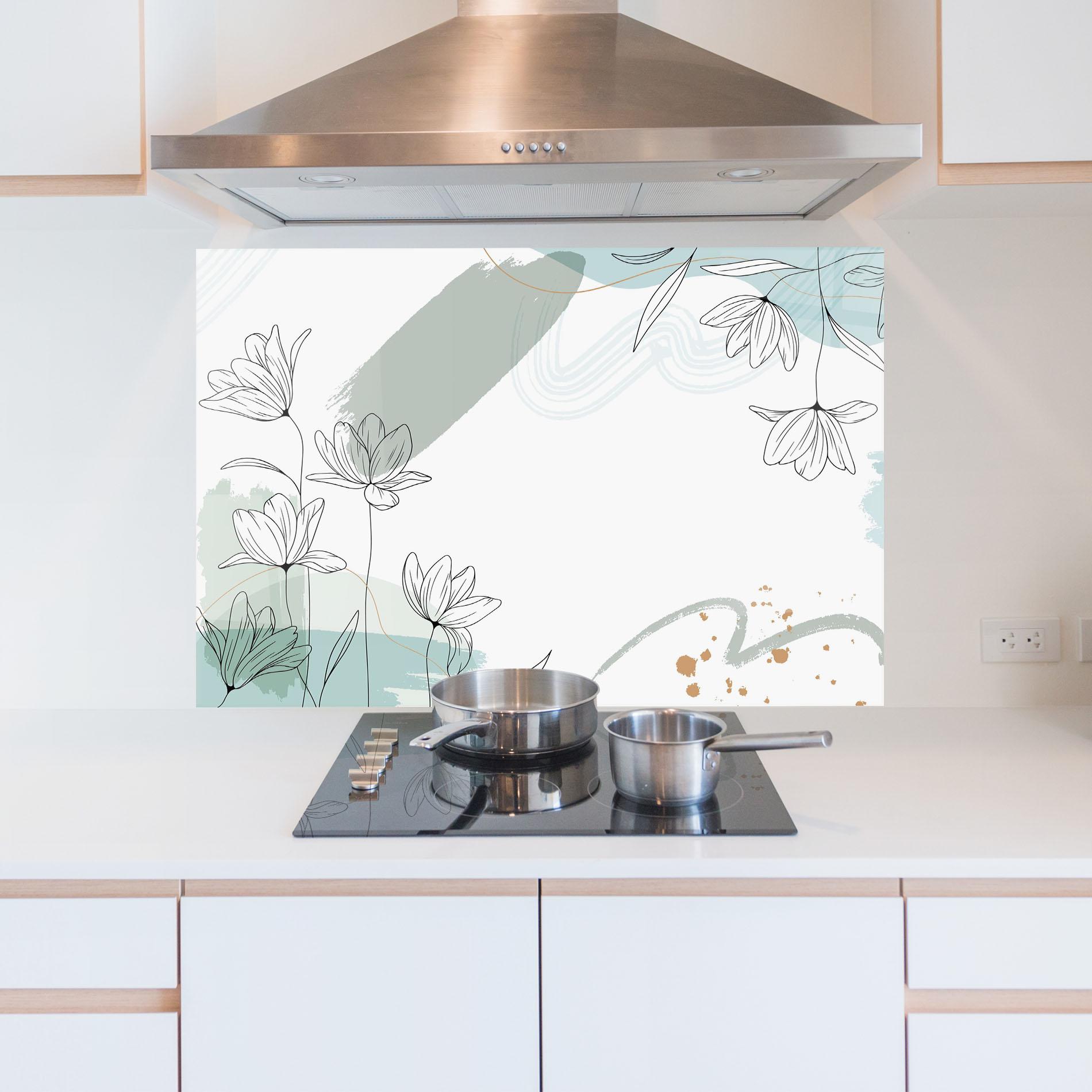 Küchenrückwand Glas Black Blue Line mockup 5