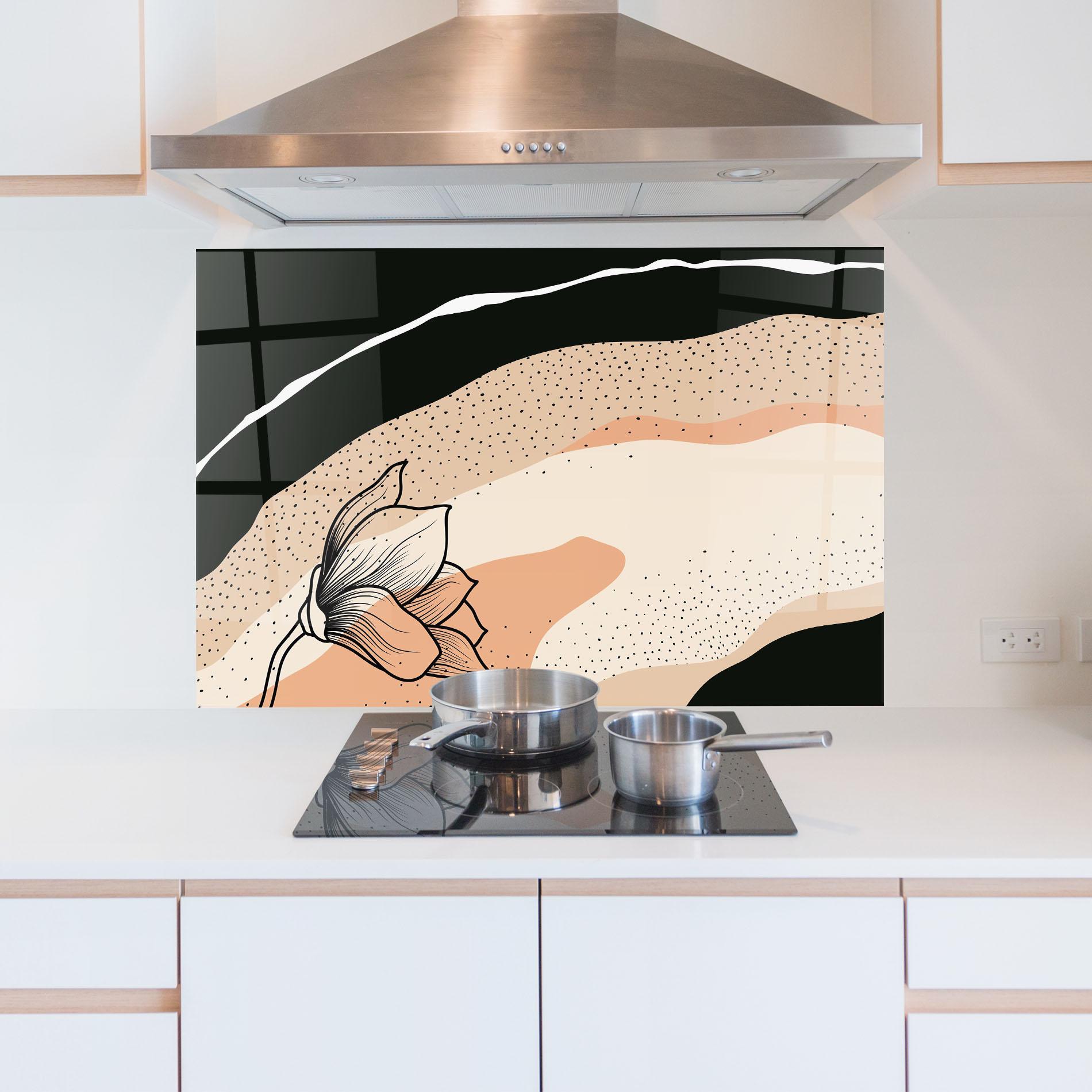 Küchenrückwand Glas Black Line Art Plant mockup 5