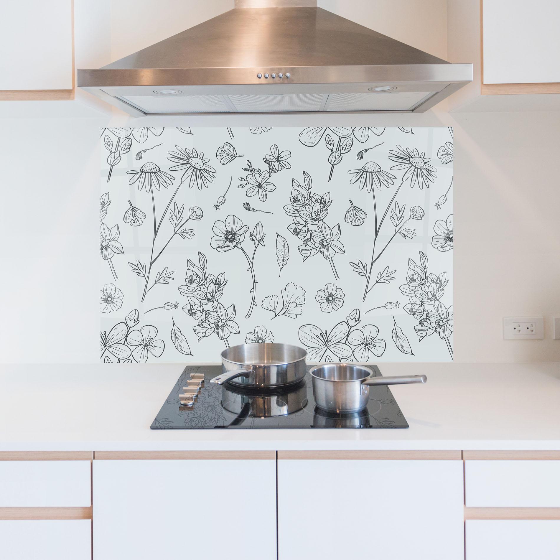 Küchenrückwand Glas Blue Flower Line mockup 5