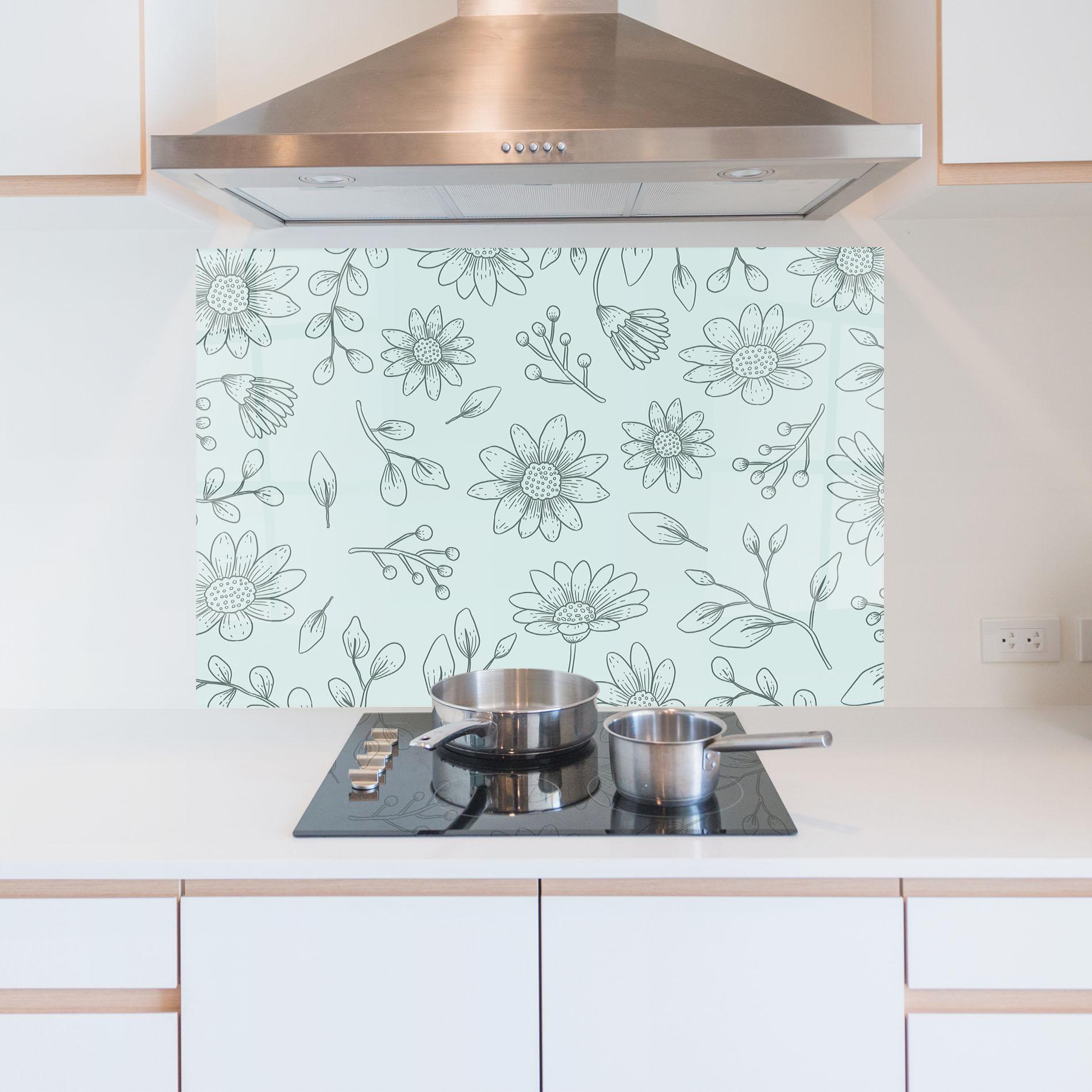 Küchenrückwand Glas Blue Grey Line mockup 5