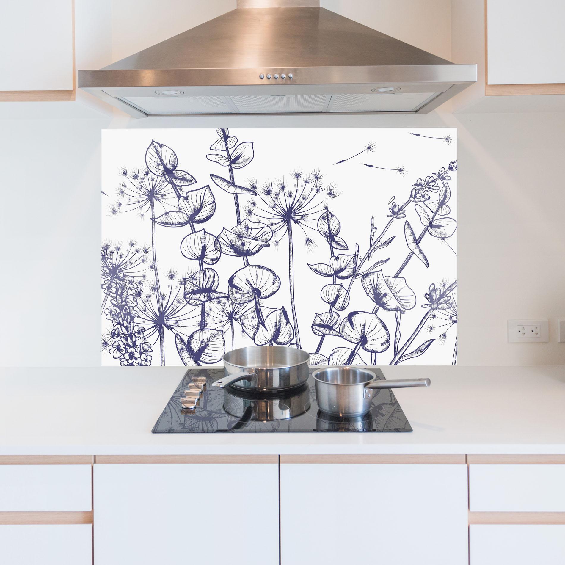 Küchenrückwand Glas Blue Line Plants mockup 5