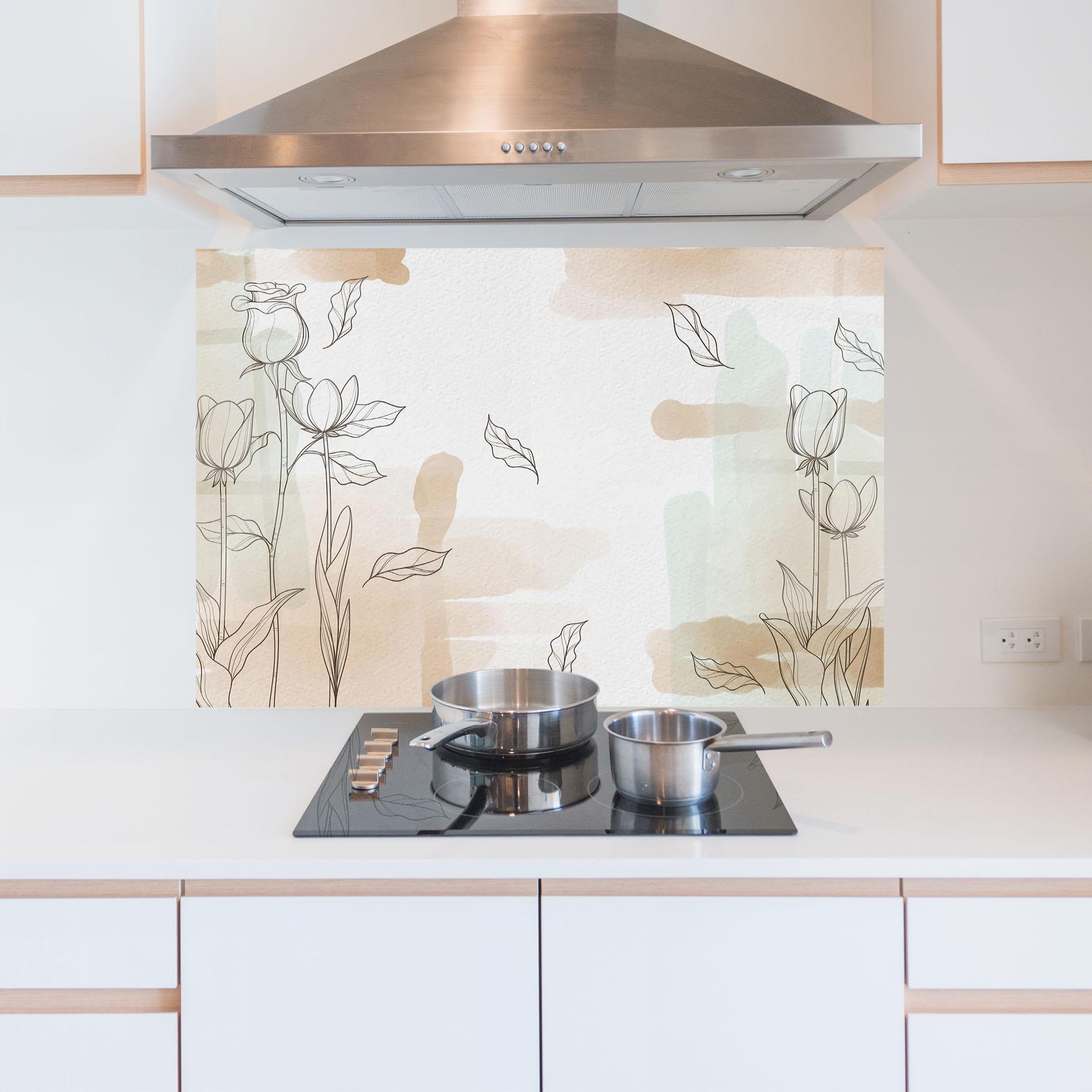 Küchenrückwand Glas Brown Line Flower mockup 5