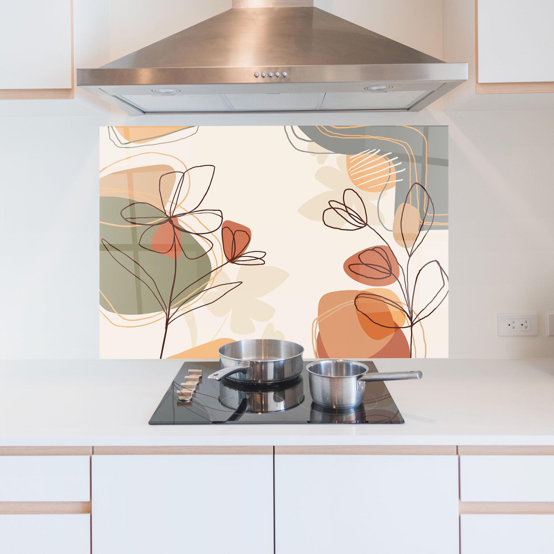 Küchenrückwand Glas Brown Line Plants mockup 5