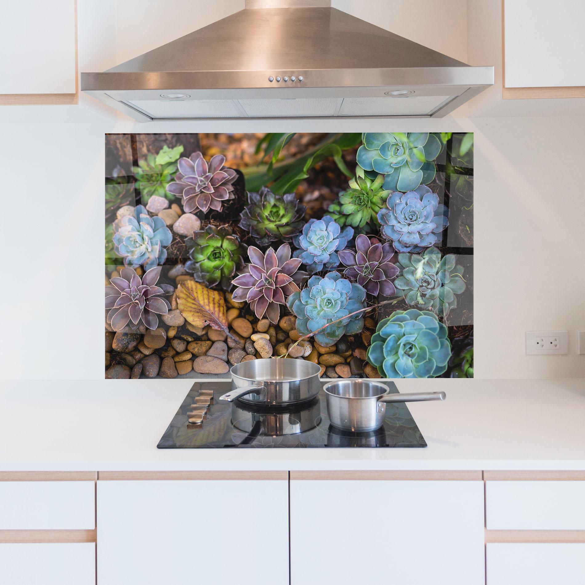 Küchenrückwand Glas Colorful Flowers mockup 5